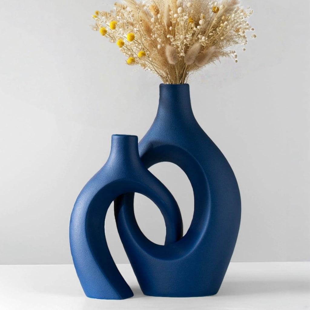 Modern Beige Vase Set — 6.3" — Navy Blue XL