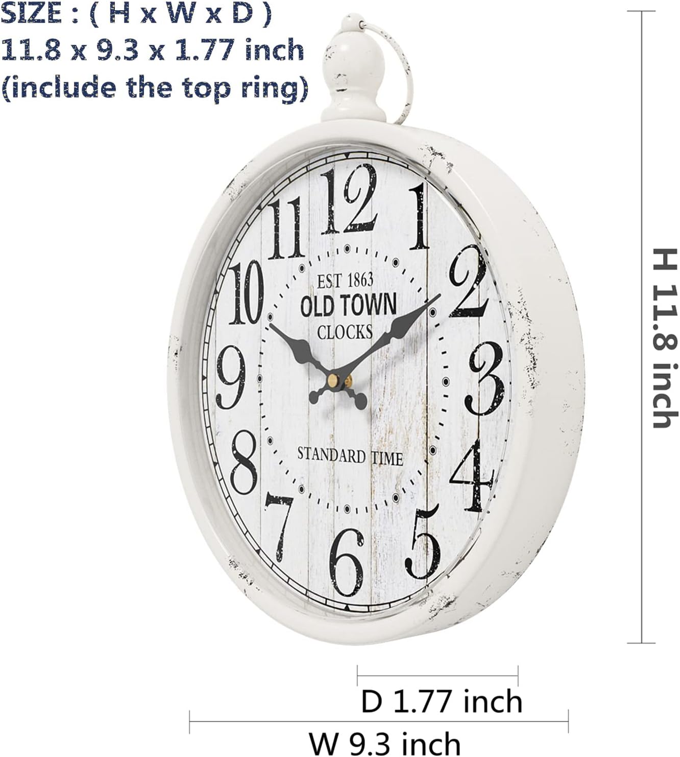 Battery Operated Farmhouse Black Wall Clock — 11.8" - View 2
