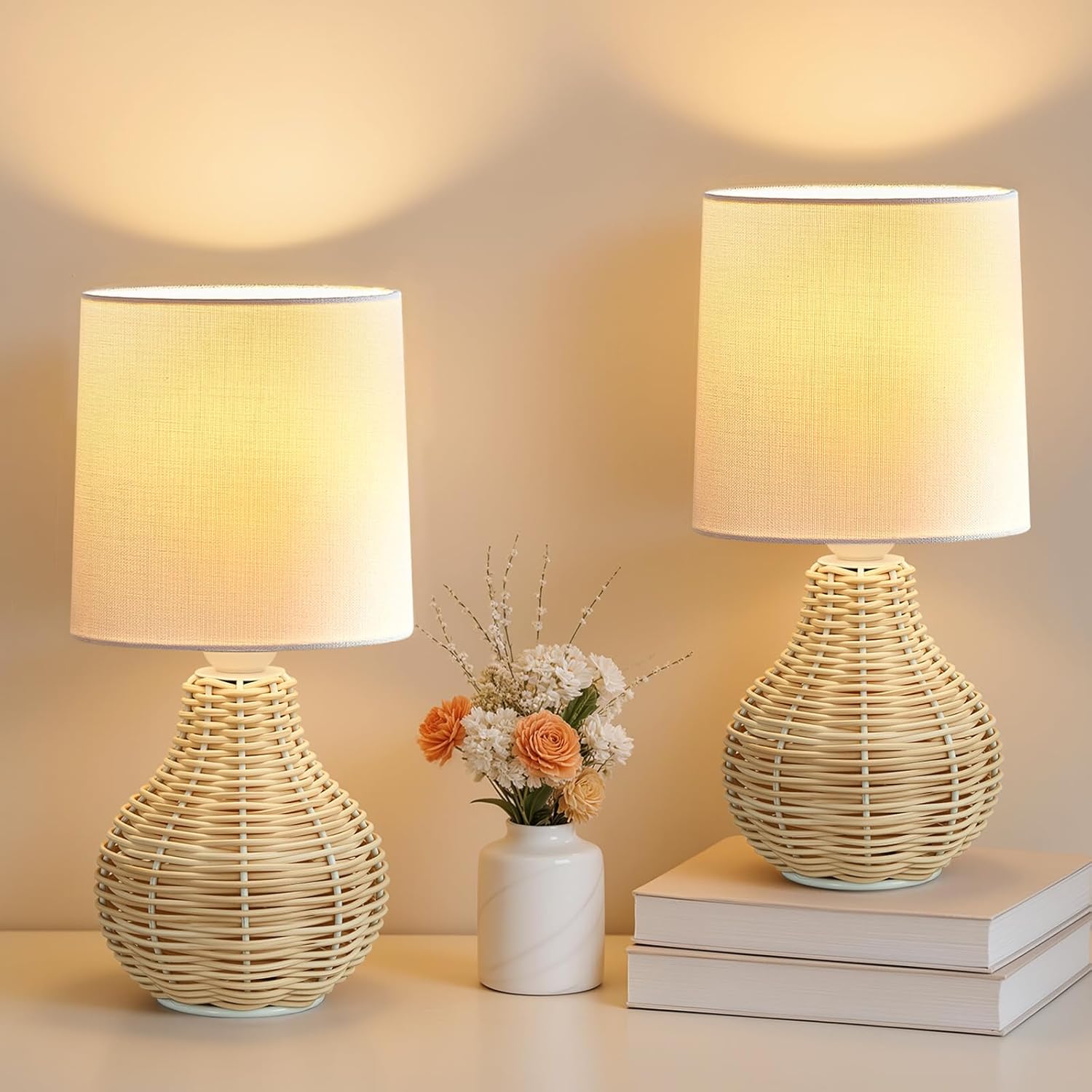 Boho Ceramic Bedside Lamp — 13.5" — Country