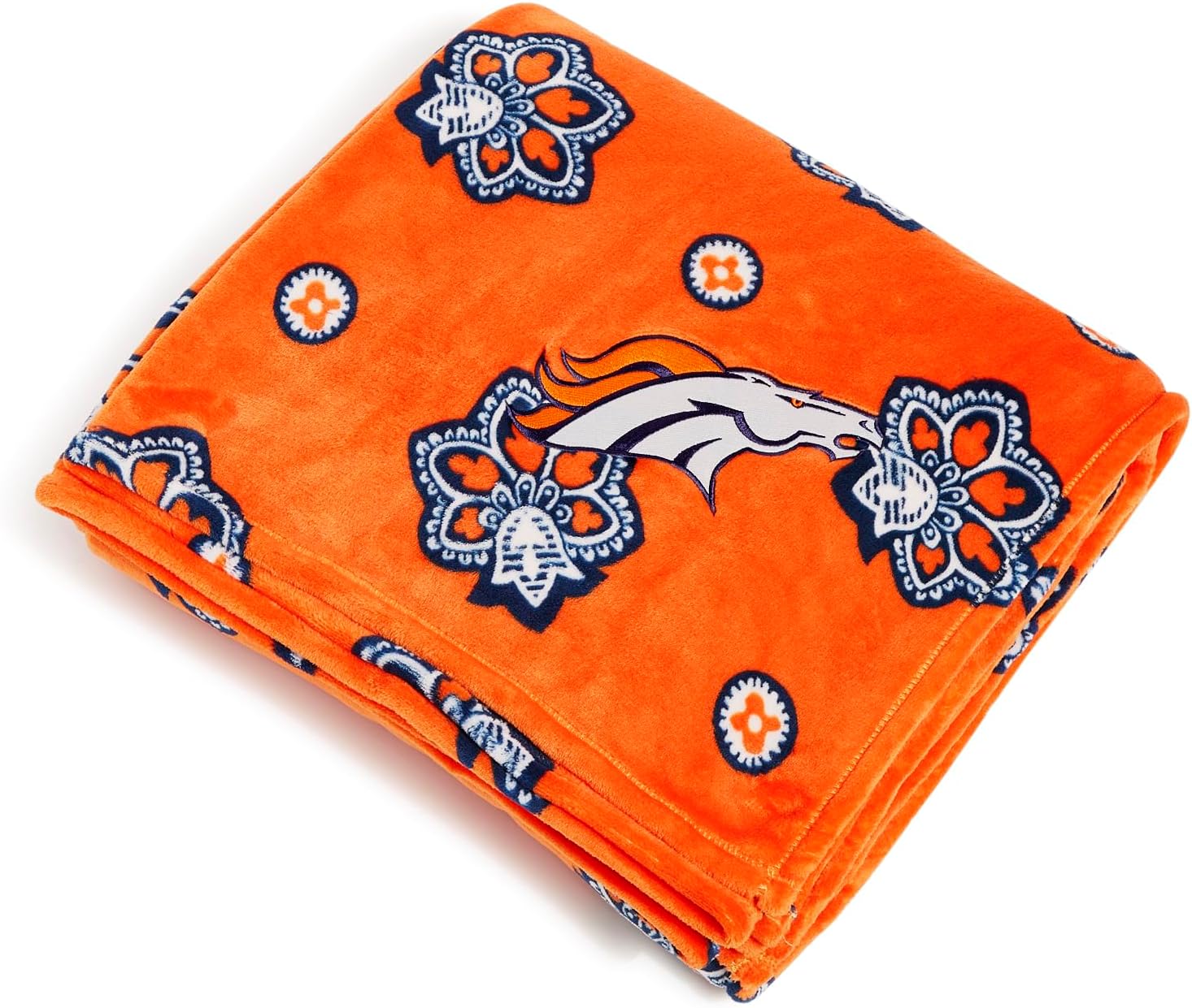 Oversized Beige Throw Pillow — Orange/Navy Bandana With Denver Broncos