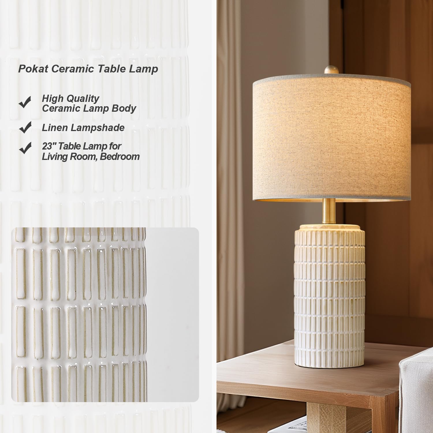 Farmhouse Beige Desk Lamp — 23" - View 4