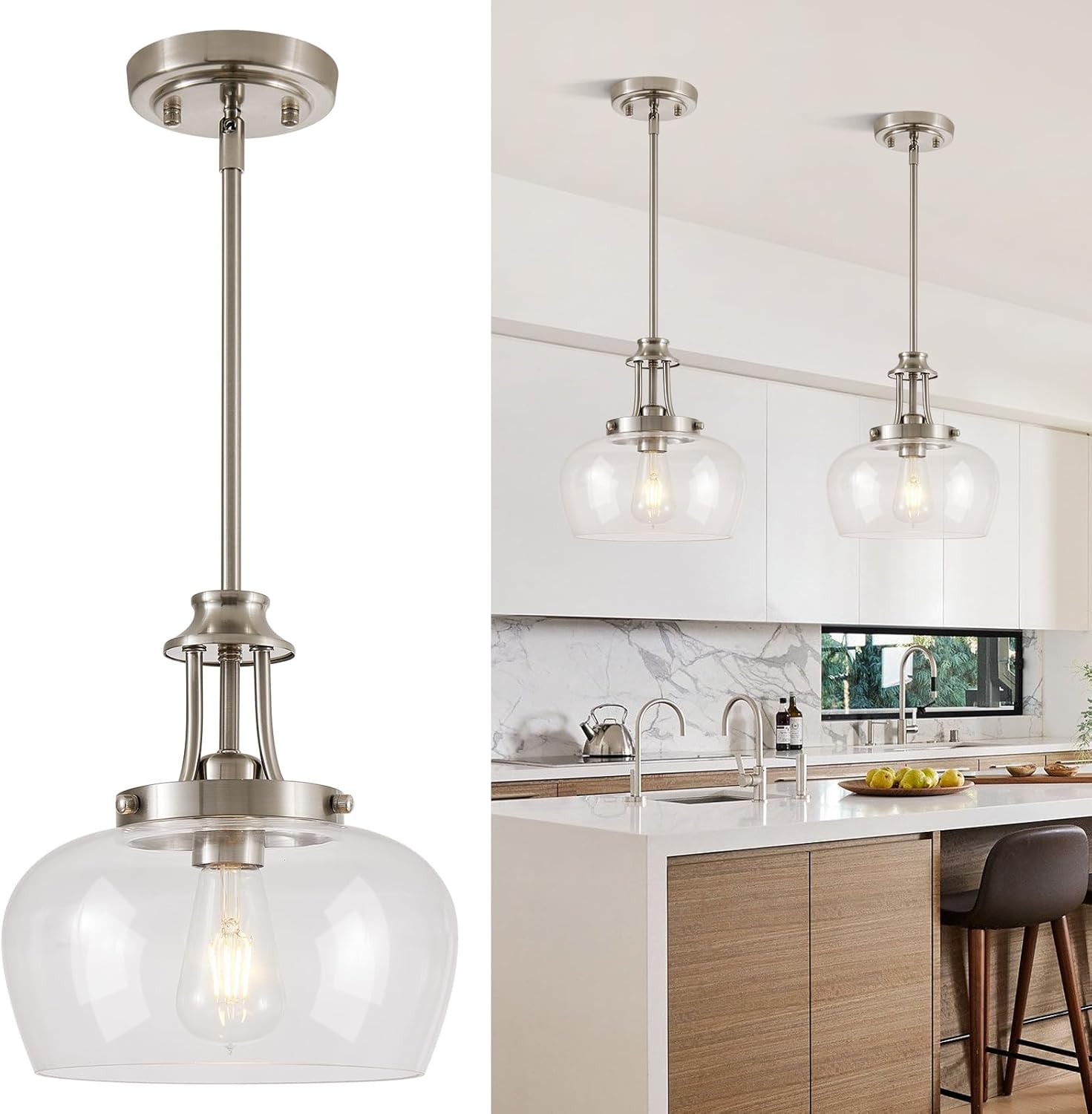 Modern Black Pendant Light — 10" — Brushed Nickel-1 Pack-10"(Easy To Install)