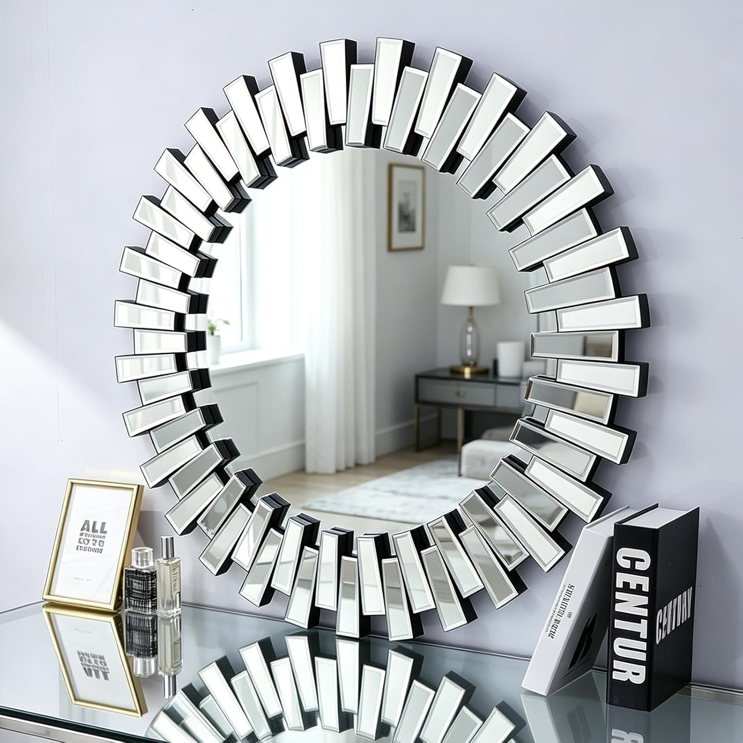 Beveled Modern Glass Round Mirror — 32" - View 2