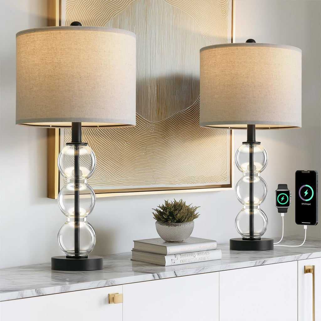USB Luxe Black Bedside Lamp — 25" — Black