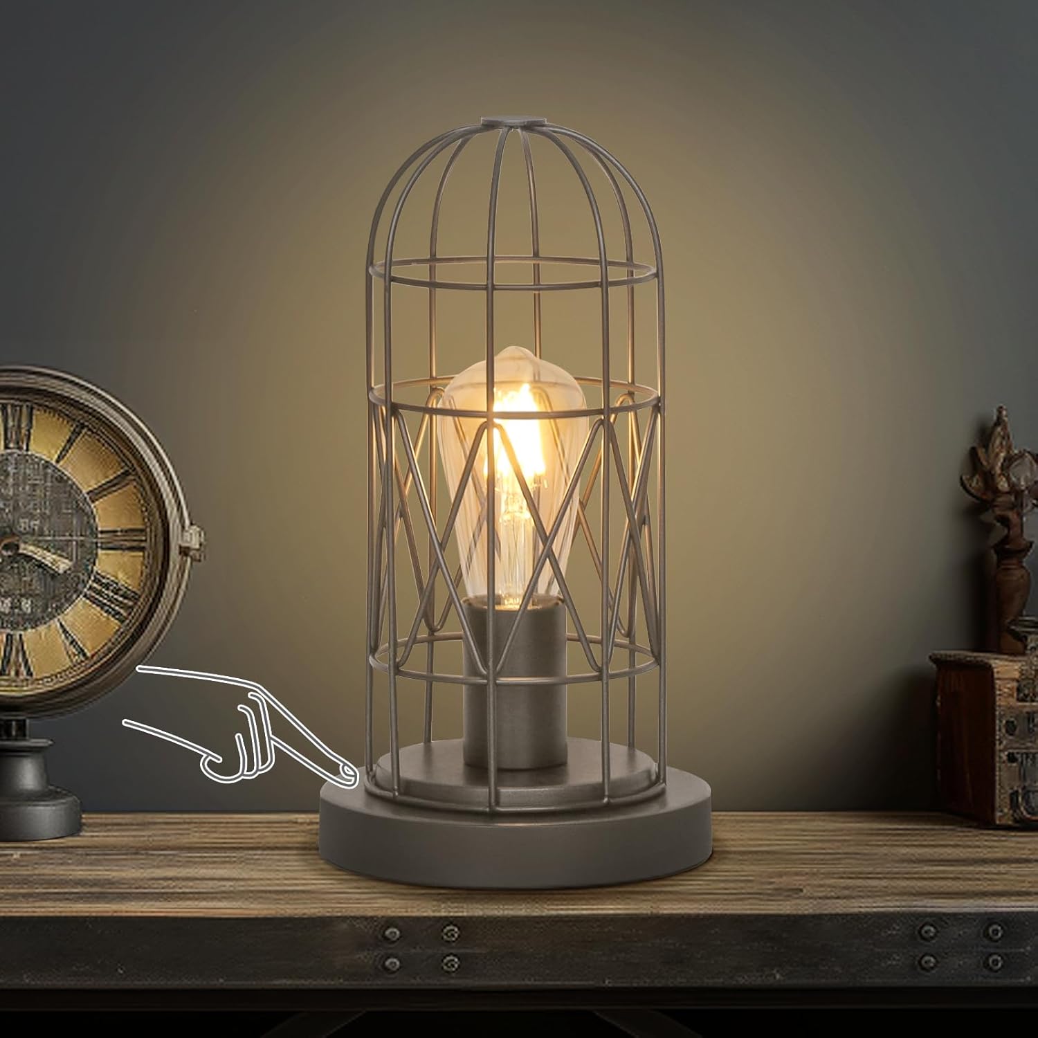 Dimmable Black Bedside Lamp — Metal Gray