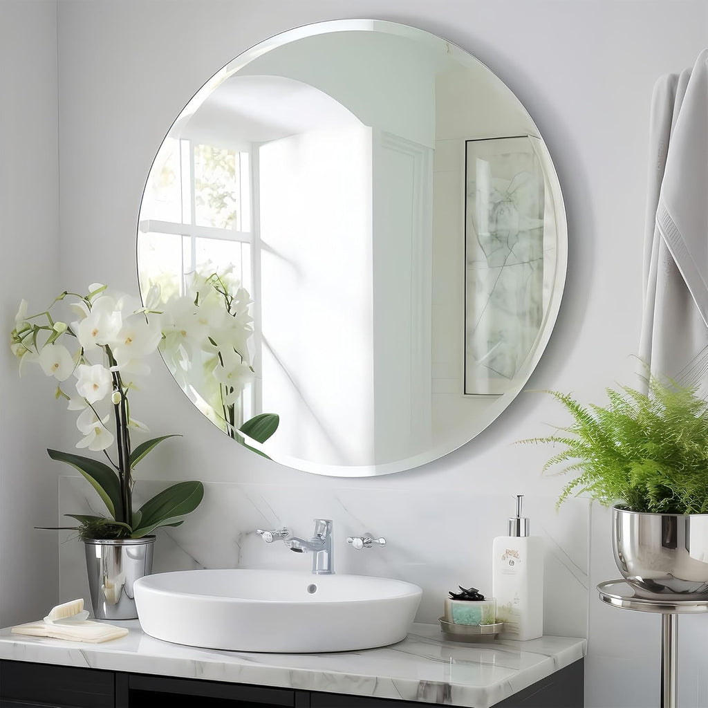 Beveled Beige Wall Mirror — 24"