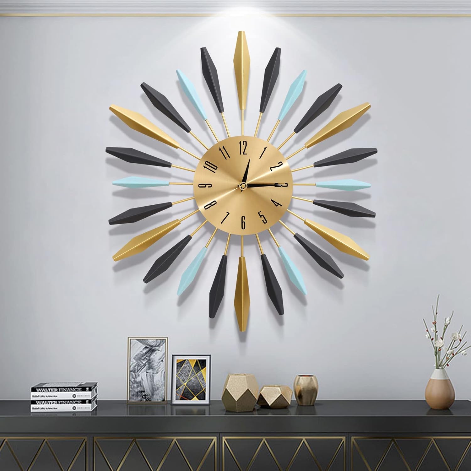 Luxe Black Wall Clock — 3" — Gold&sunburst
