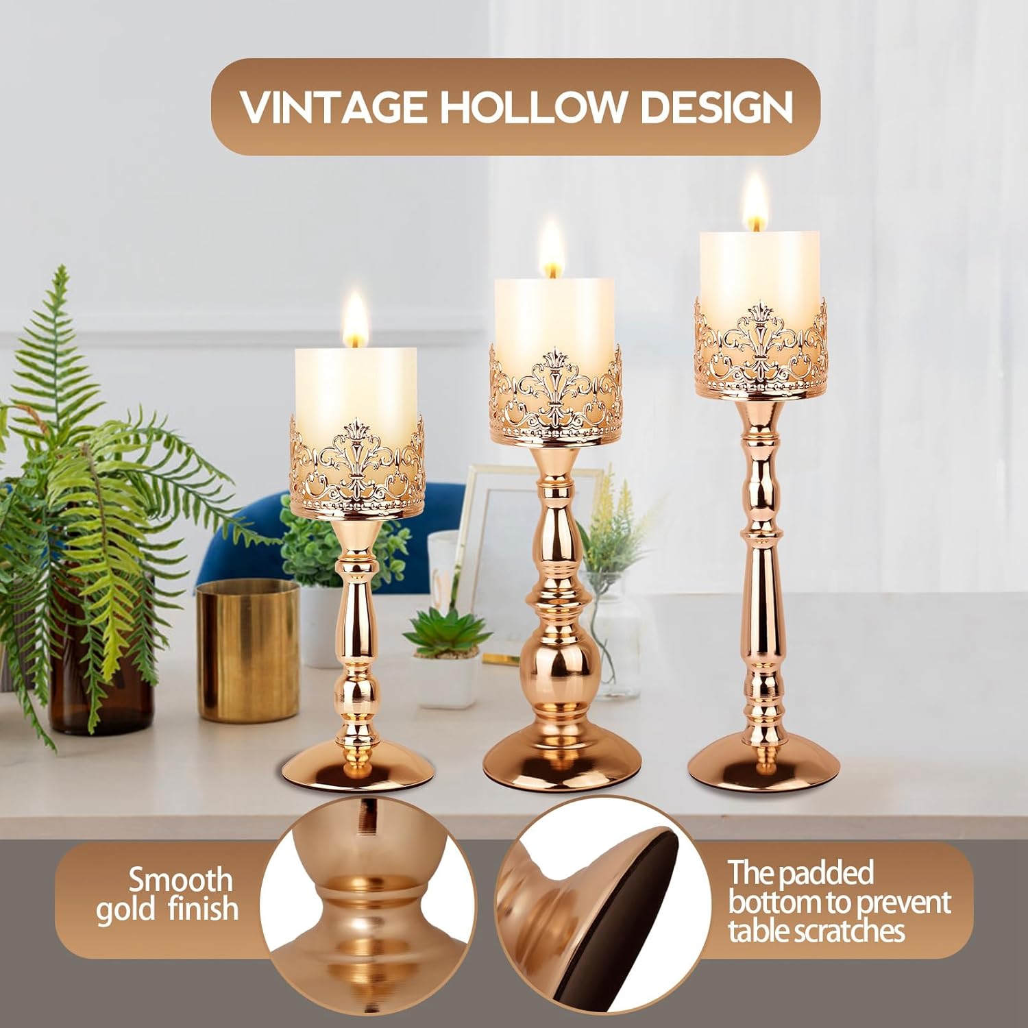 Vintage Luxe Black Pillar Candle — Set of 3 - View 2