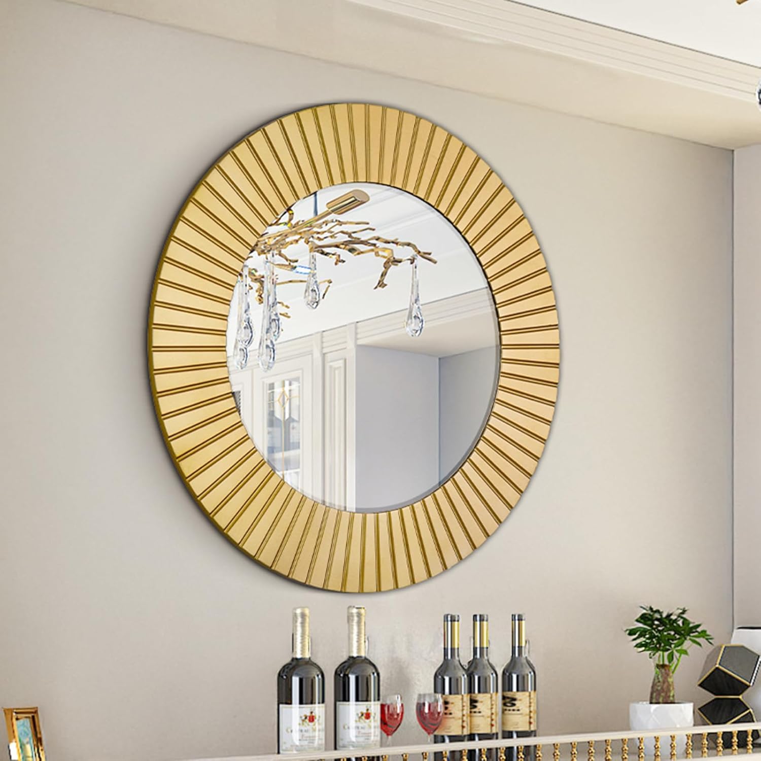 Round Luxe Black Wall Mirror — 30" — Gold