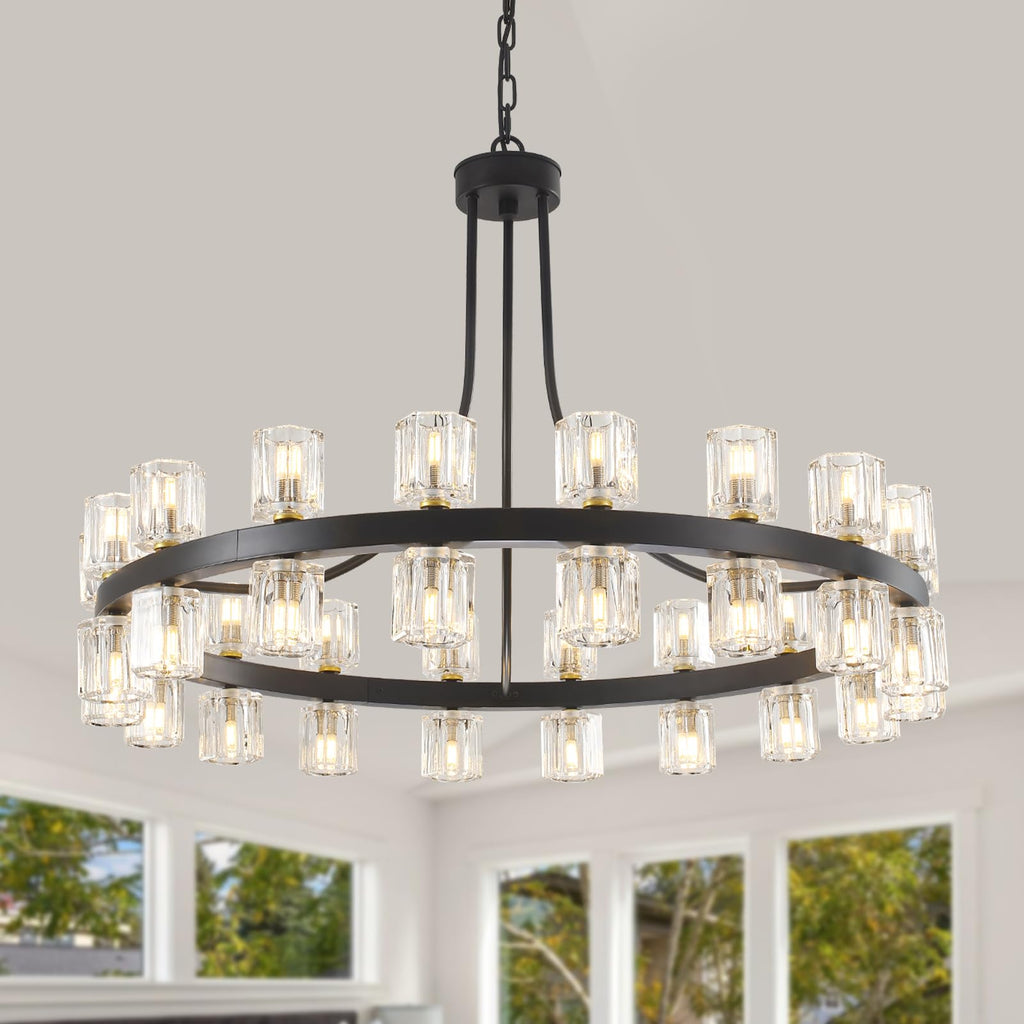 Round Farmhouse Glass Chandelier — 36"