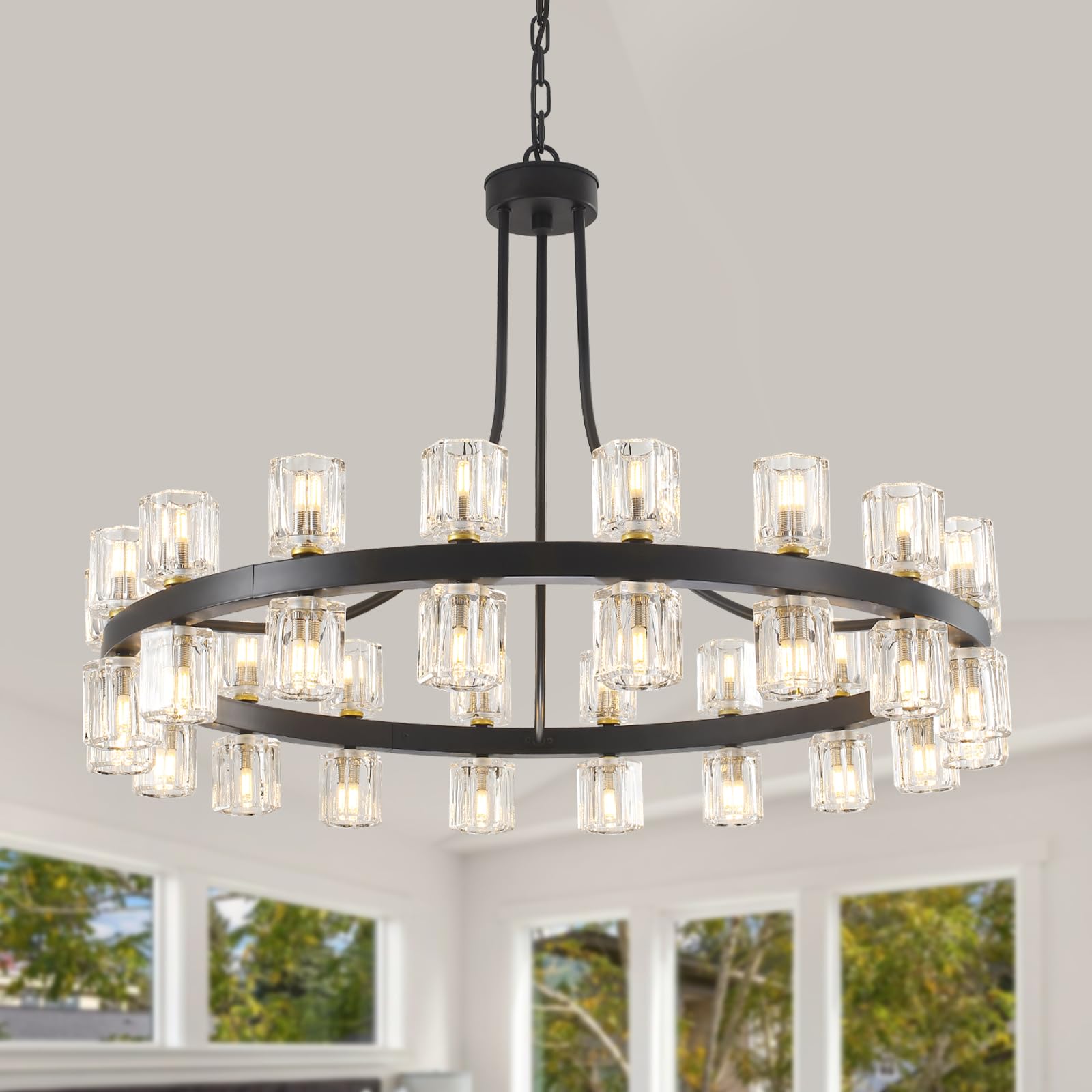 Round Farmhouse Glass Chandelier — 36"