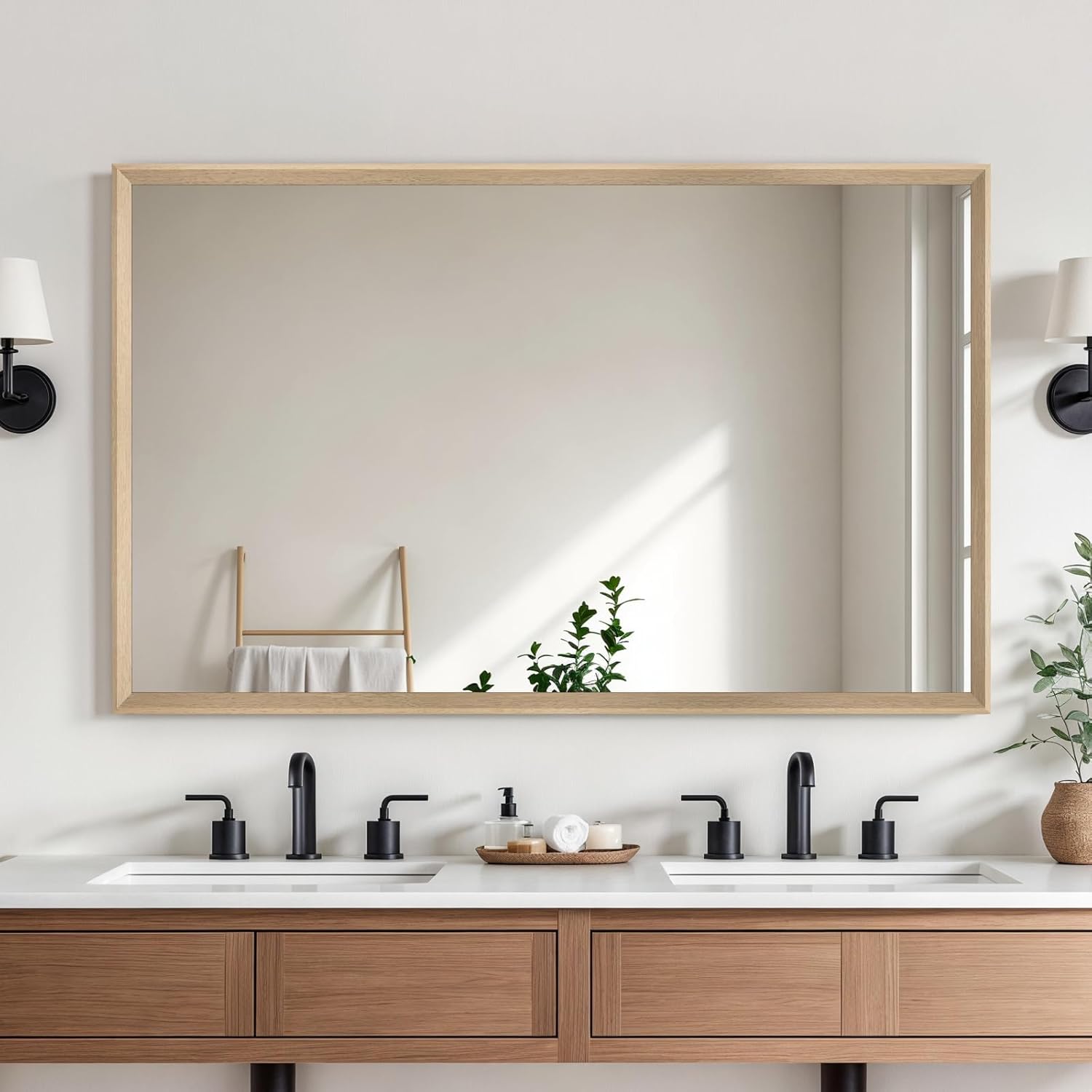 Framed Farmhouse Gold Wall Mirror — 20" — Oak Wood