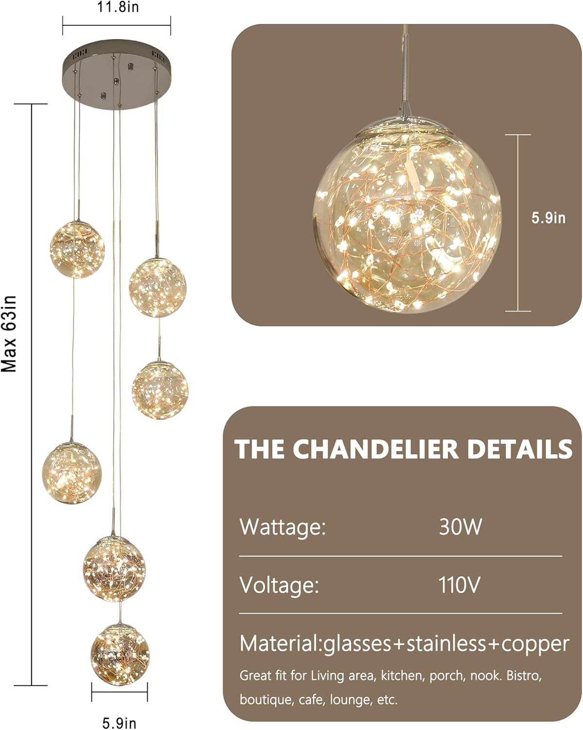 Luxe Grey Chandelier - View 2