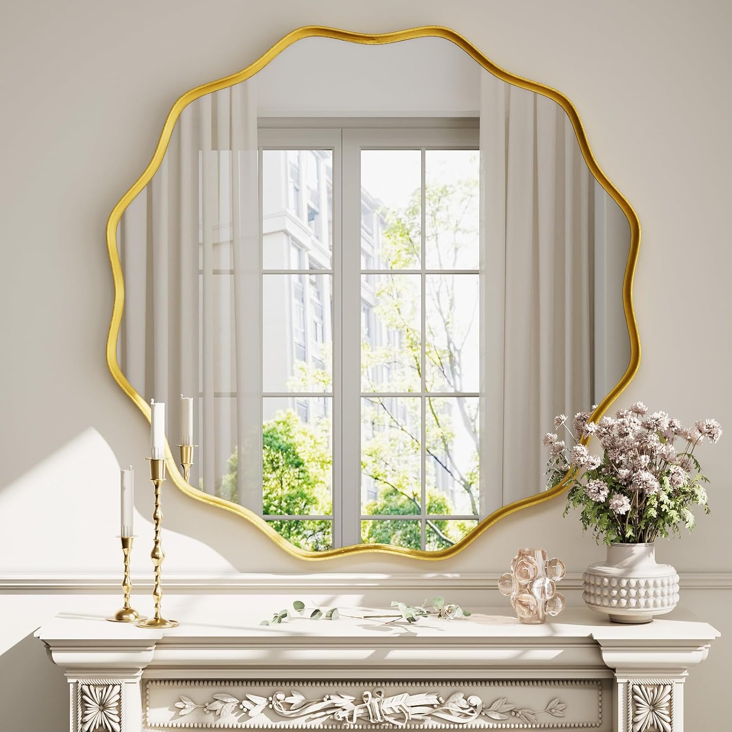Round Black Vanity Mirror — 24" — Gold