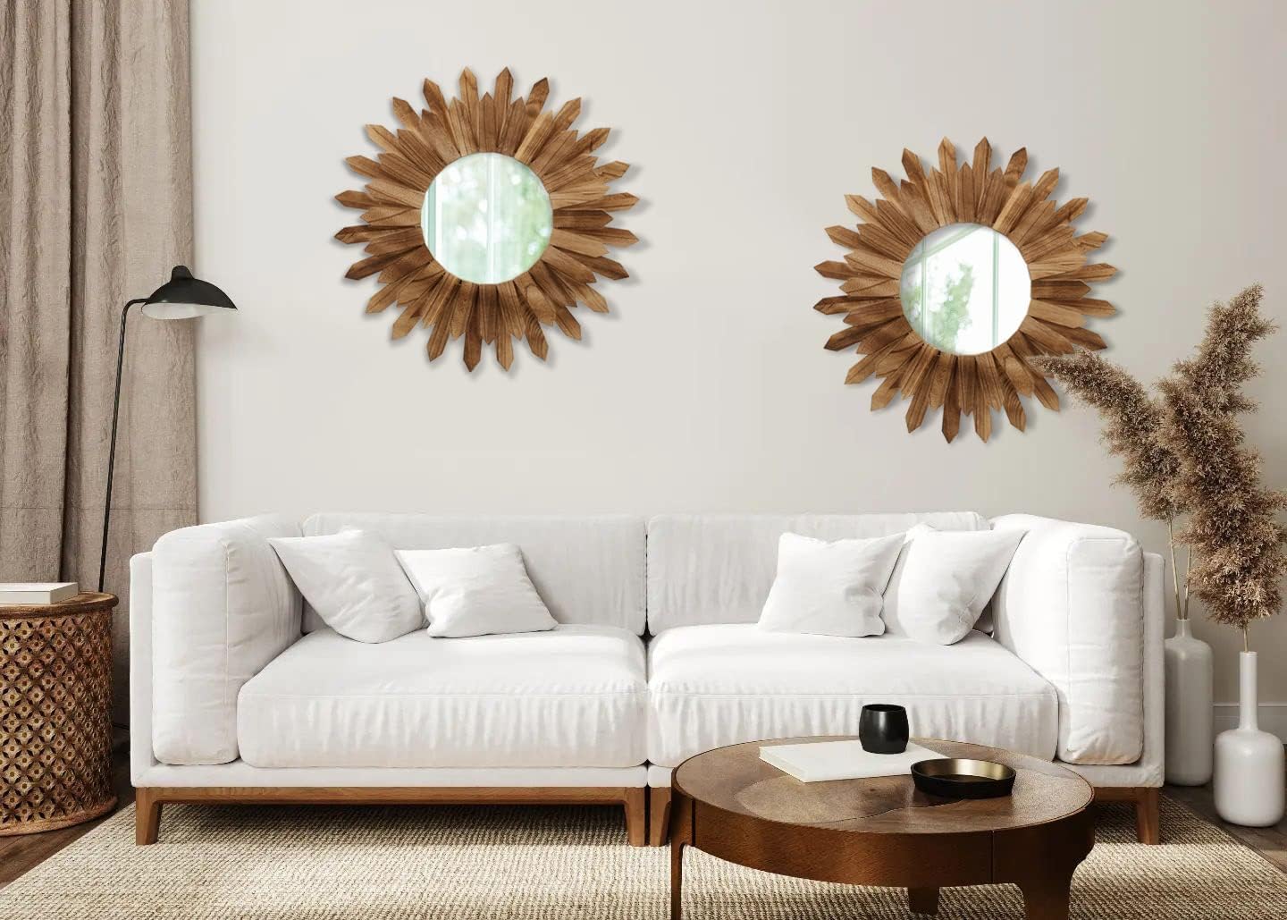 Round Boho Wood Mirror — 22" - View 3