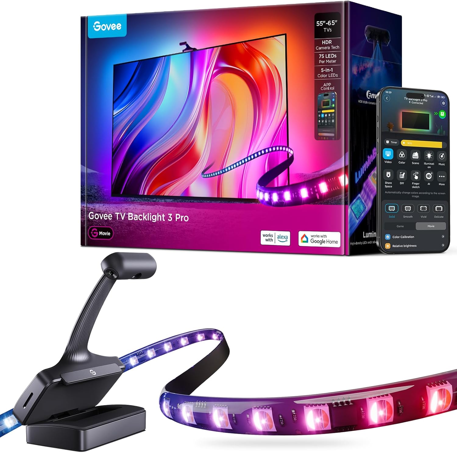 Smart Metal LED Strip Lights — 75" — 11.8FT for 55''-65'' TV
