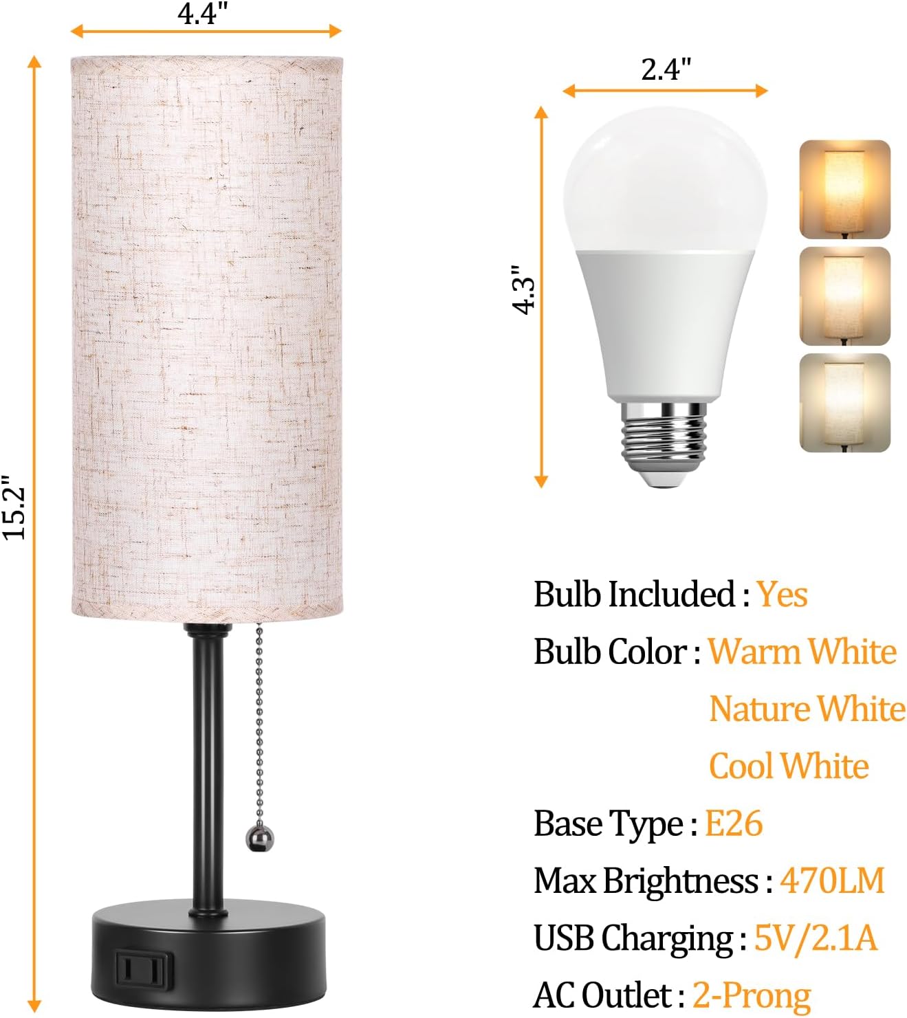 Black Nightstand Lamp - View 3