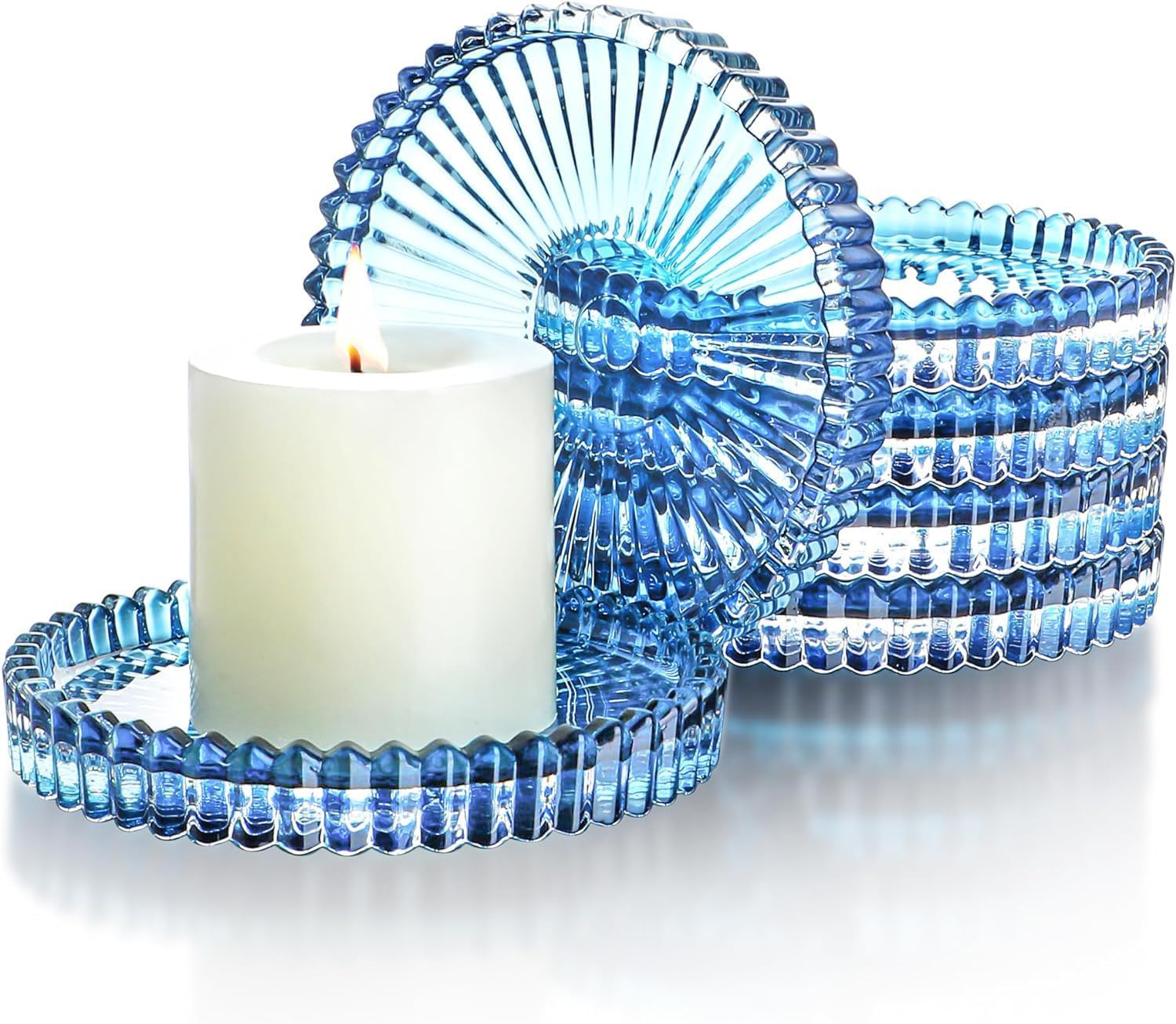 Round Luxe Black Pillar Candle — 4" — Blue