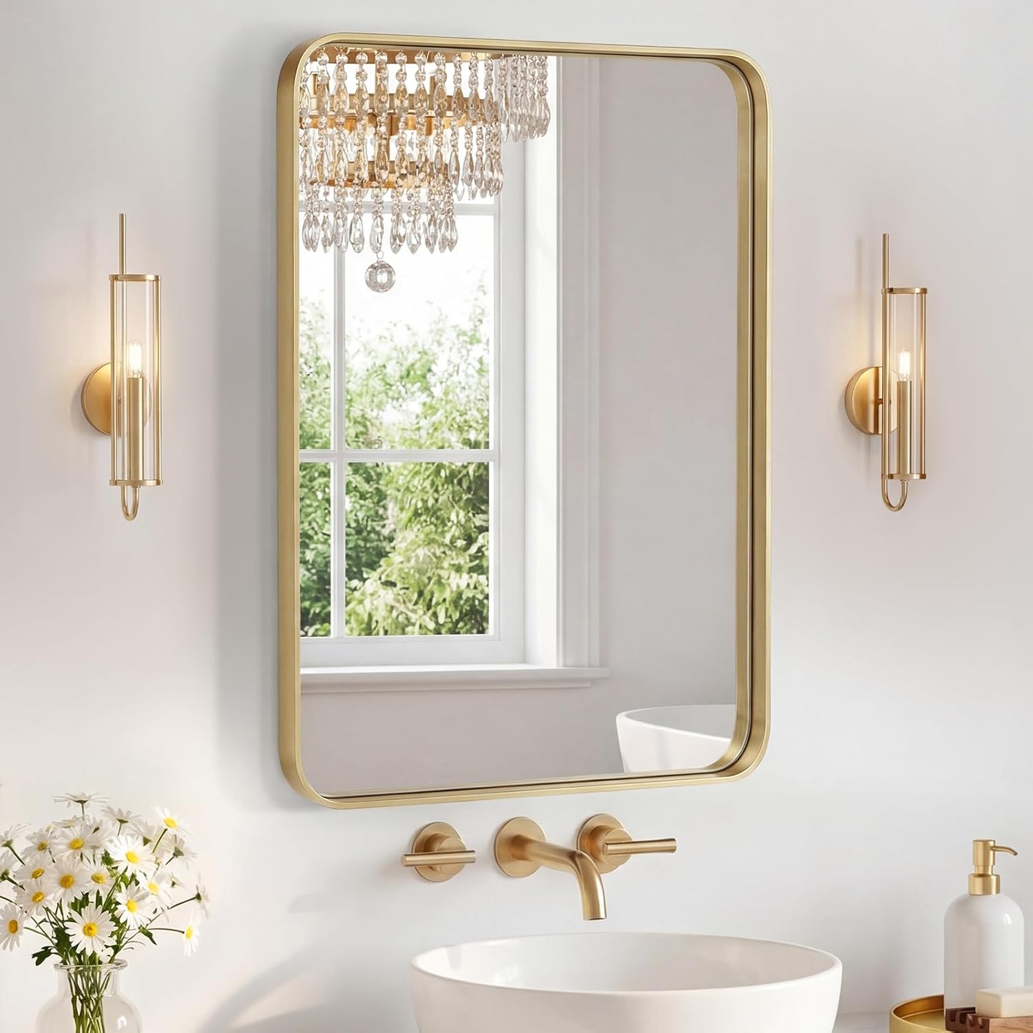 Framed Farmhouse Black Vanity Mirror — 32" — Gold-rect