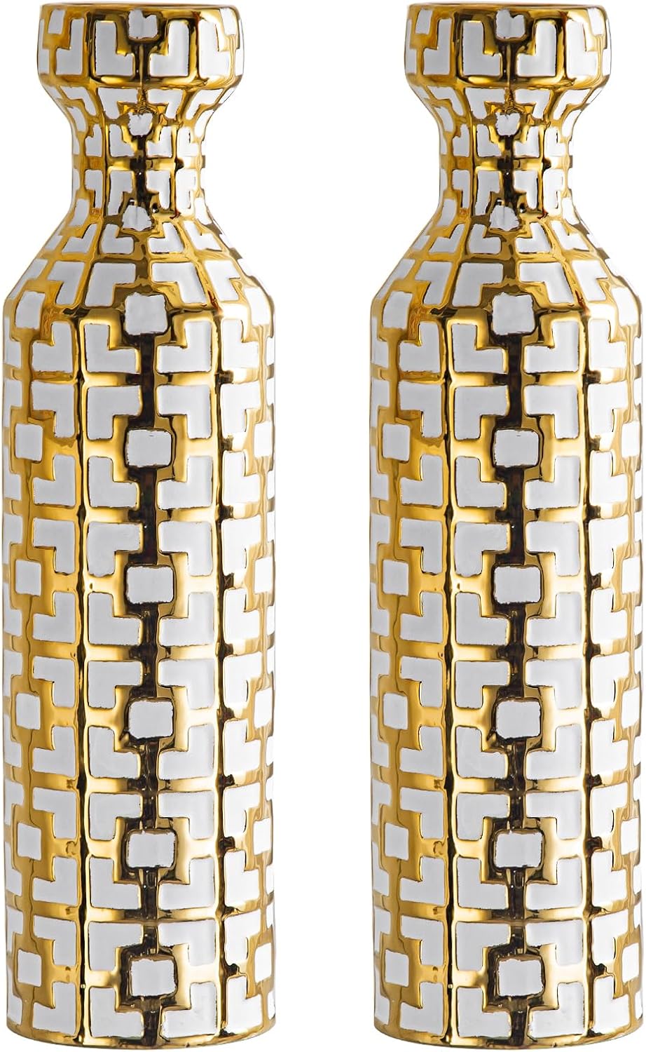 Modern Black Flower Vase — 4" — White With Gold Set of 2