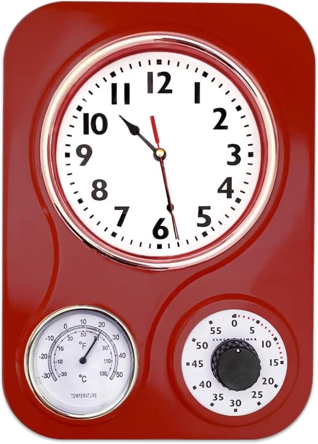 Vintage Mid-Century Black Wall Clock — 5" — Retro Red