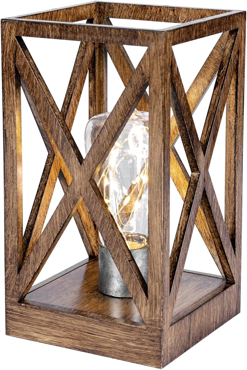 Cordless Mid-Century Black Table Lamp — Brown