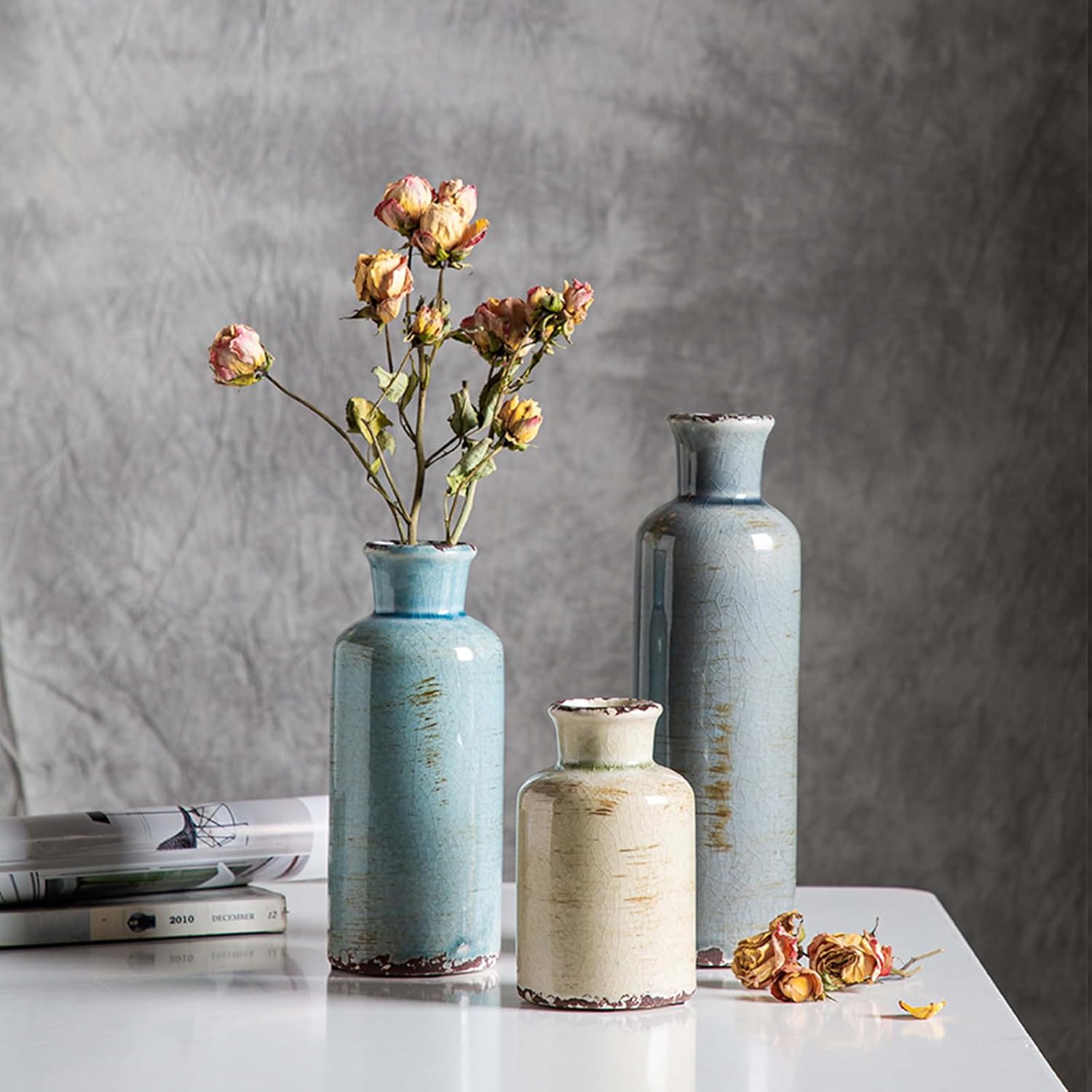 Farmhouse Blue Flower Vase — Set of 3 - View 4