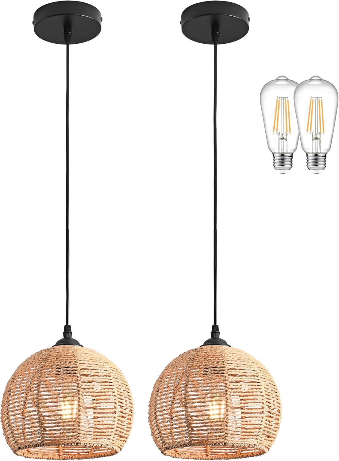 Boho Beige Chandelier — 12.2" — 8.7" Natural 2-Pack