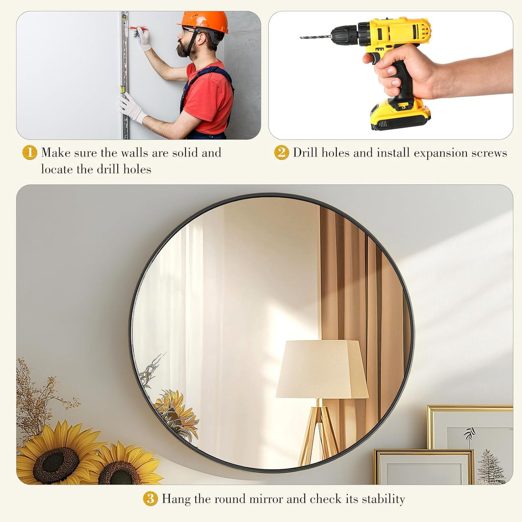 Black Round Mirror — 24" - View 6