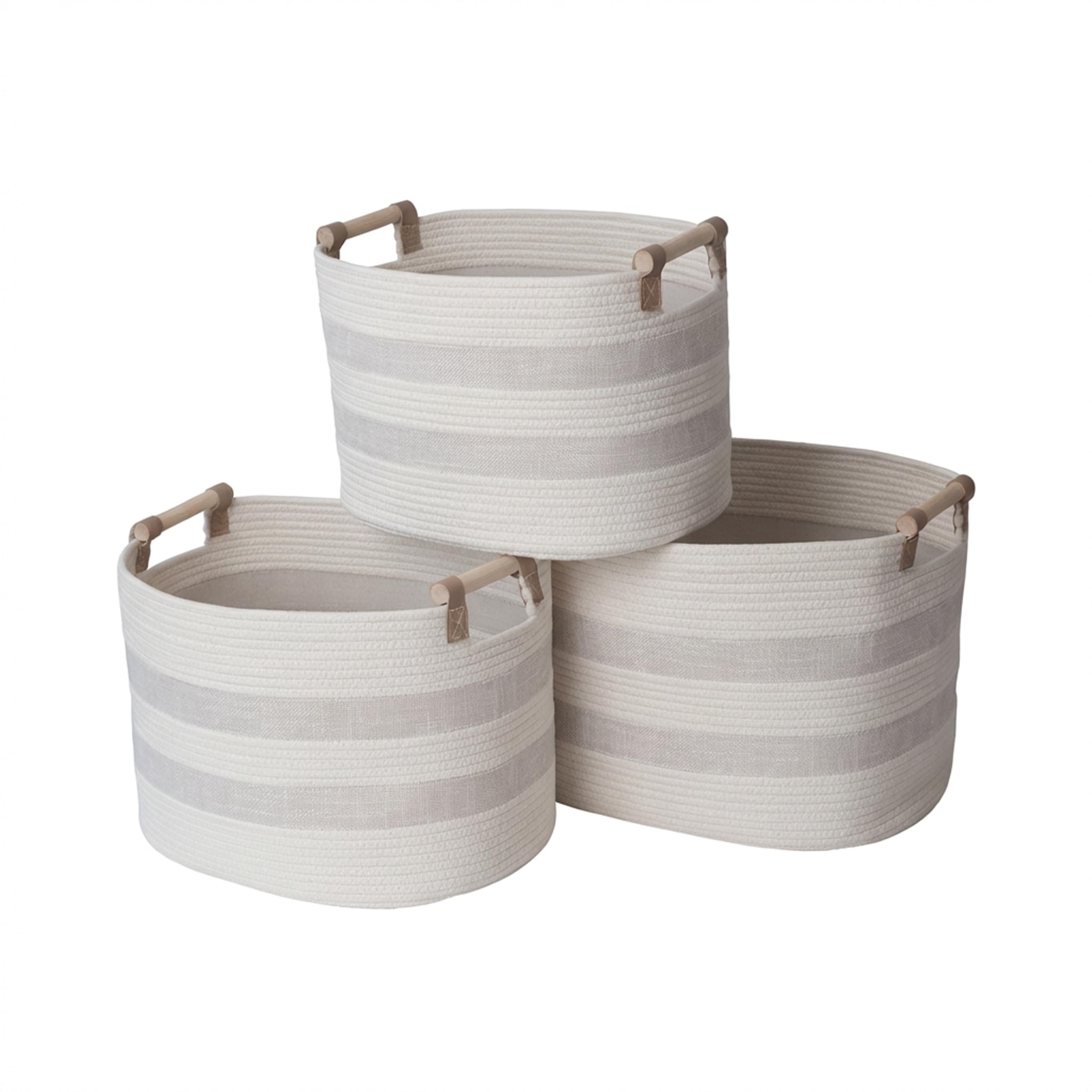 Linen Boho Beige Storage Basket — Set of 3