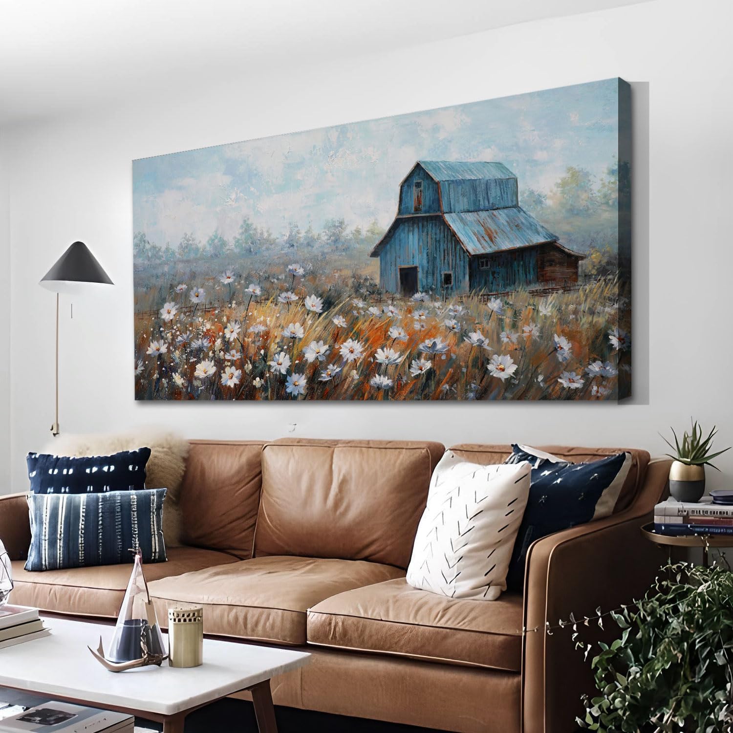 Framed Modern Blue Canvas Wall Art — 40" — 40"L x 20"W