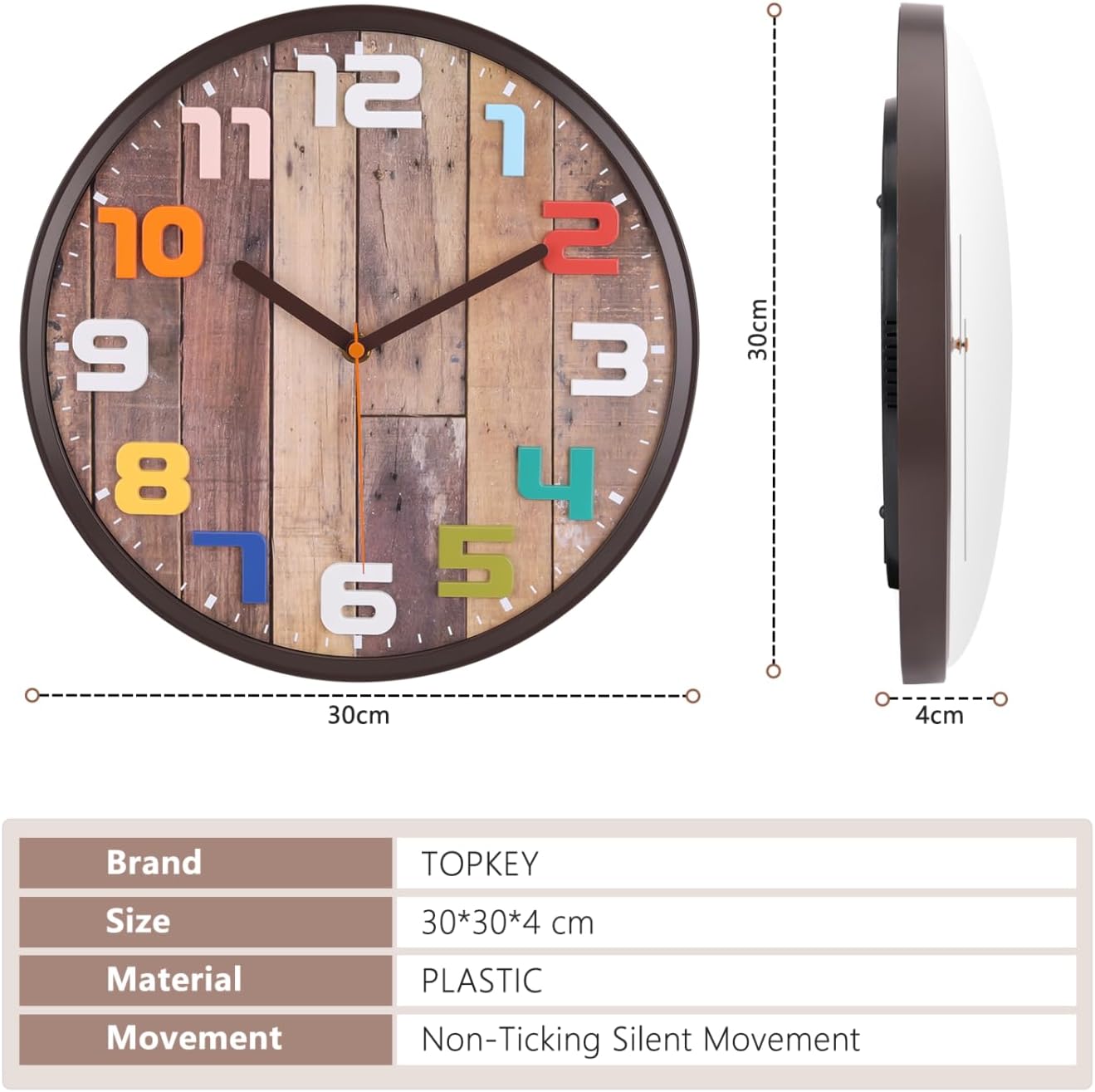 Battery Operated Brown Wall Clock — 12" - View 4