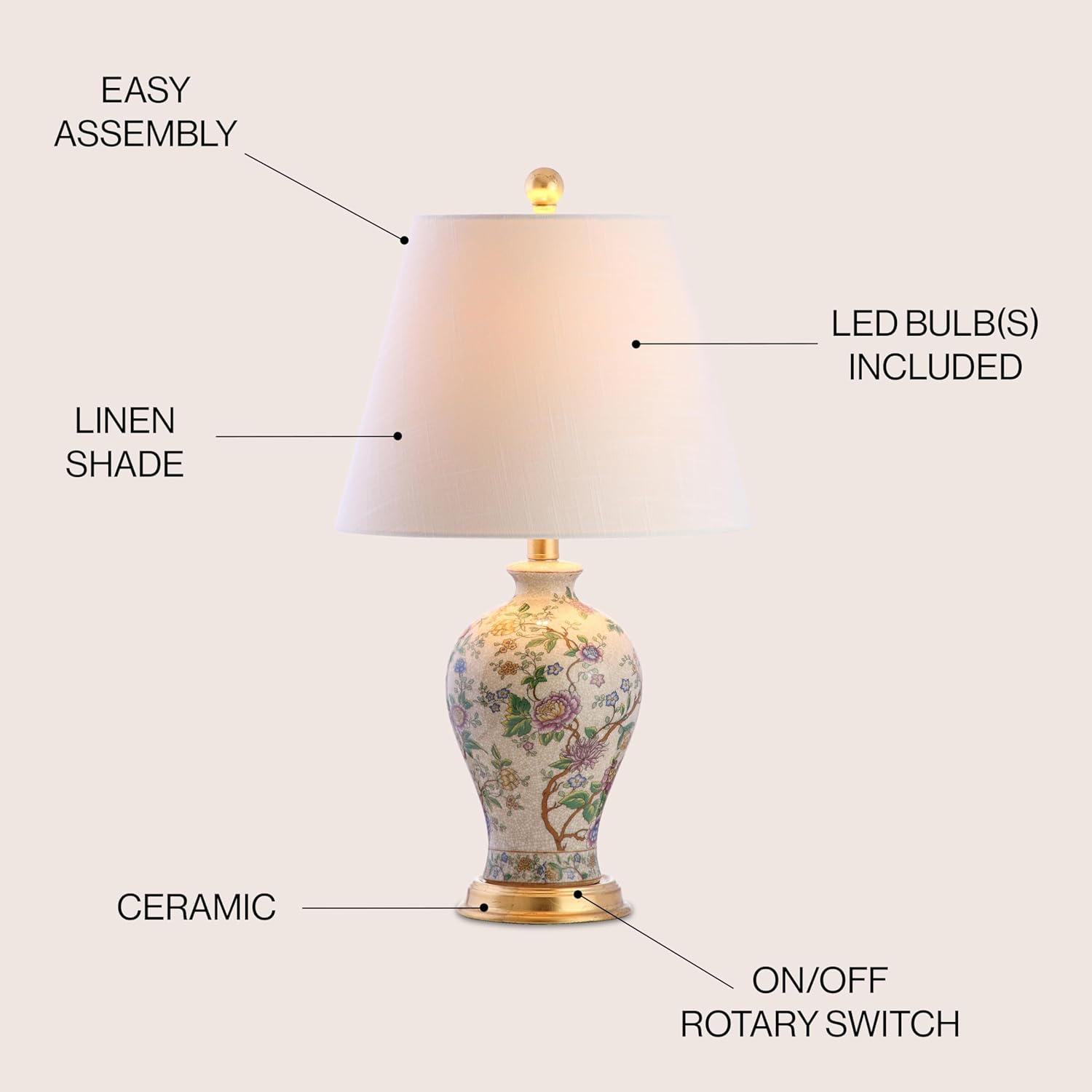 Linen Farmhouse Blue Bedside Lamp — 24" - View 5