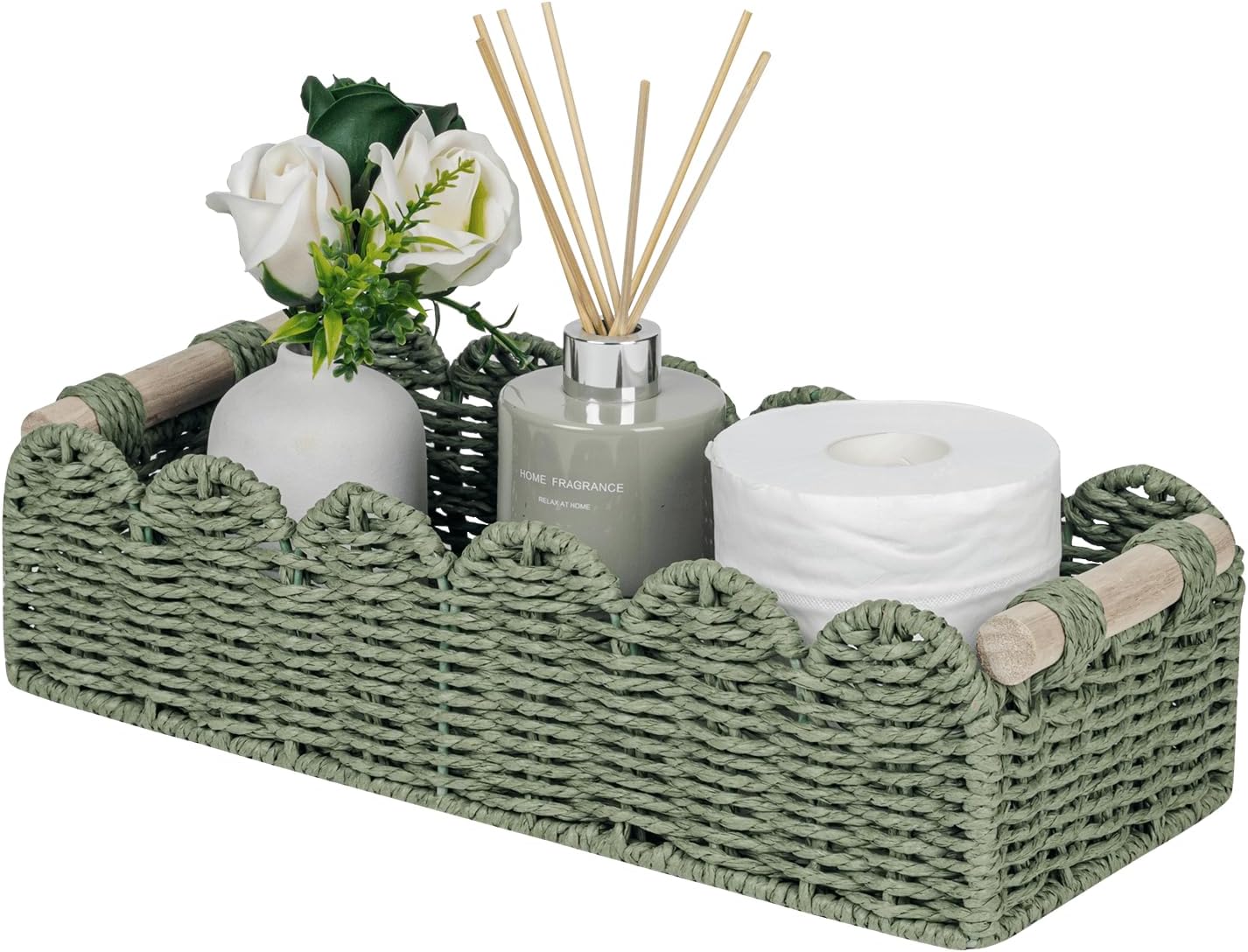 Beige Storage Basket — 14" — Green