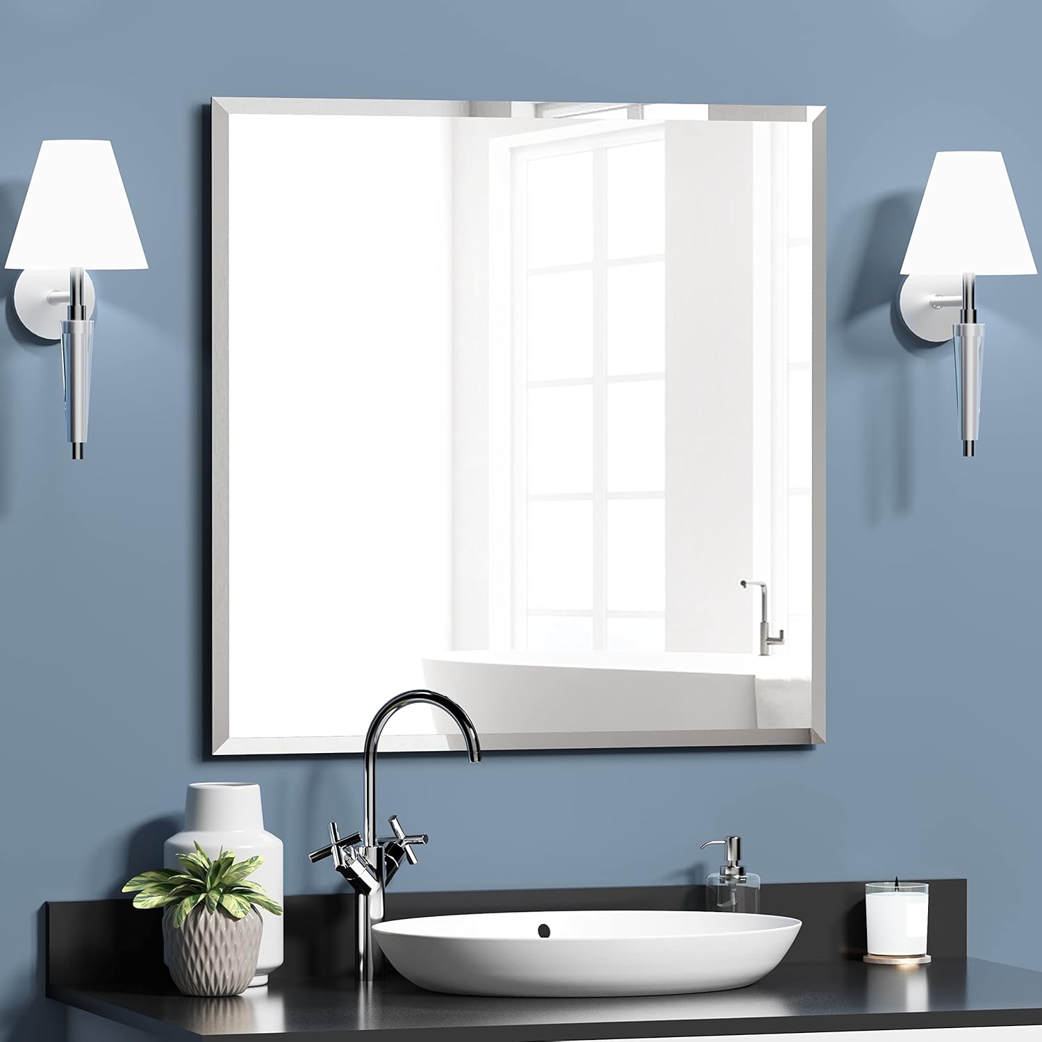Beveled Beige Wall Mirror — 24" — Square