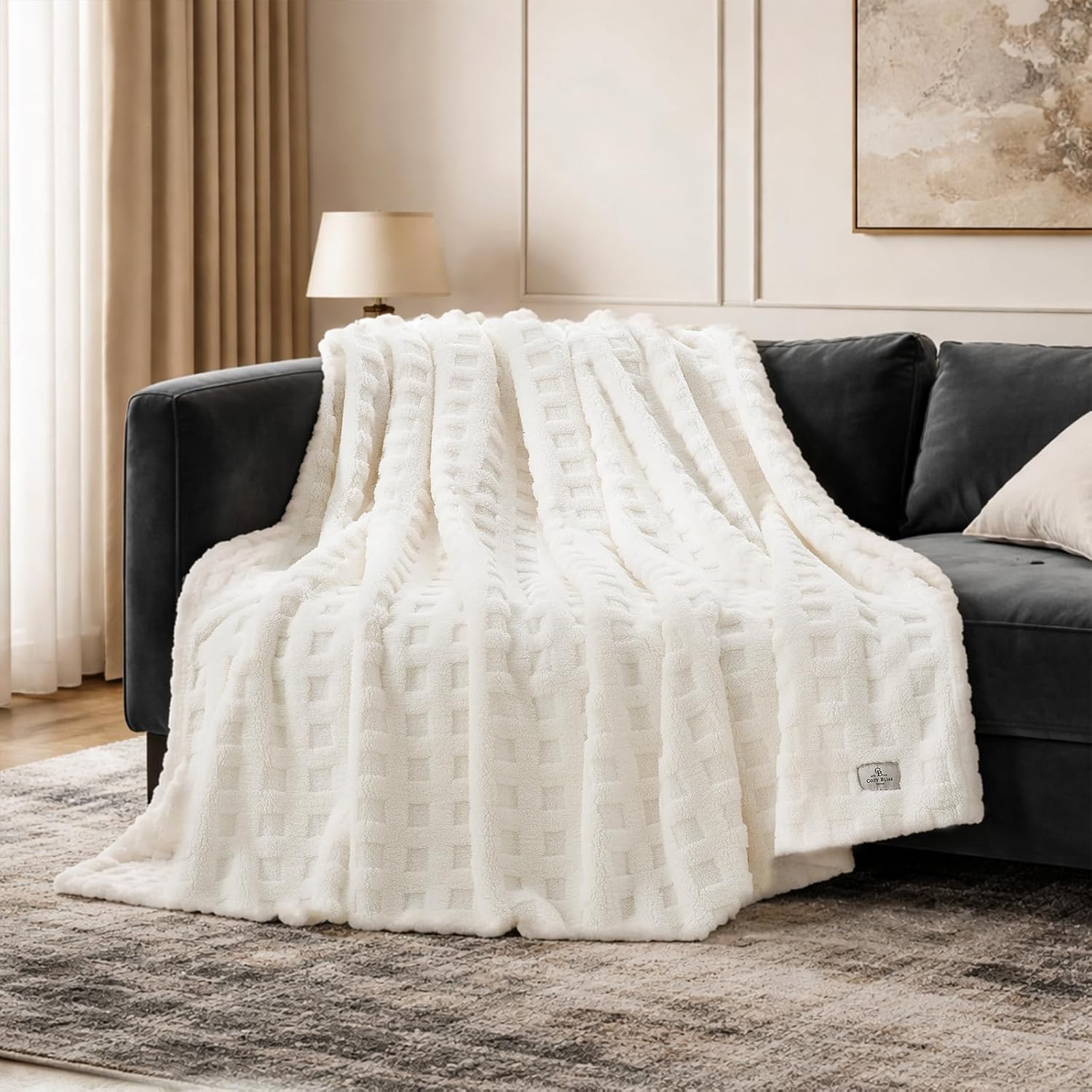 Modern Blue Throw Pillow — 50" — Ivory