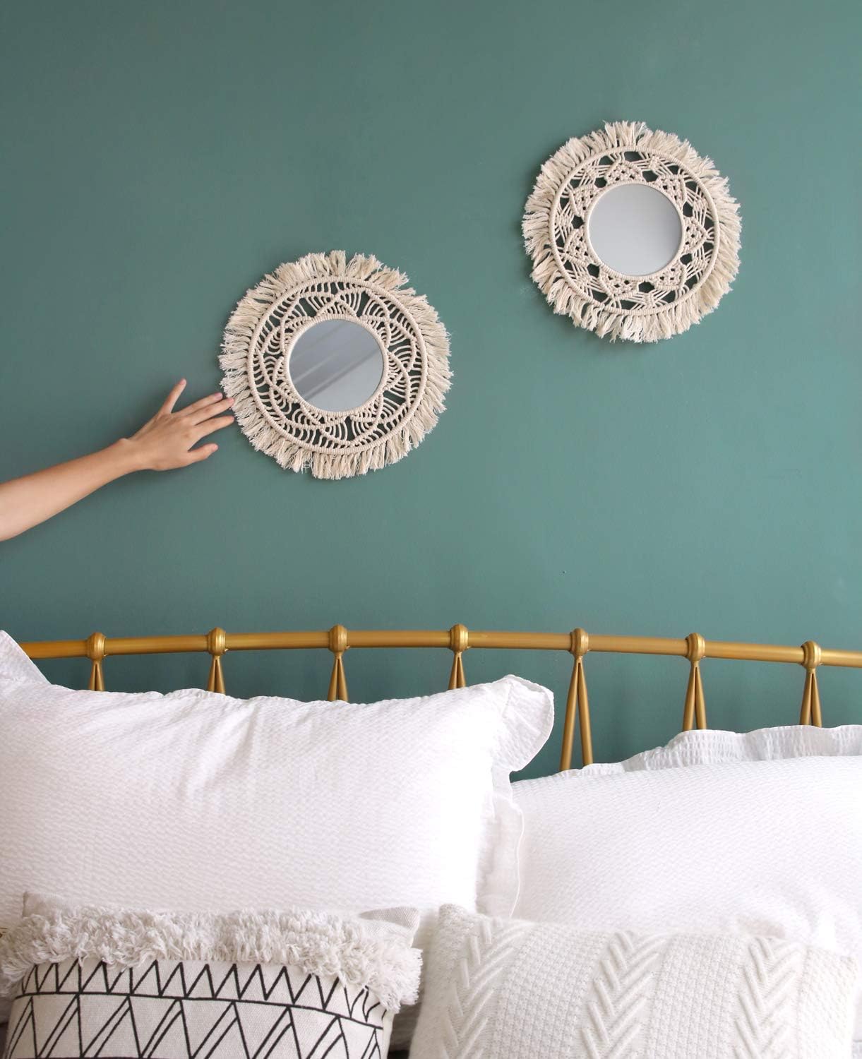 Round Boho Rattan Wall Mirror - View 3
