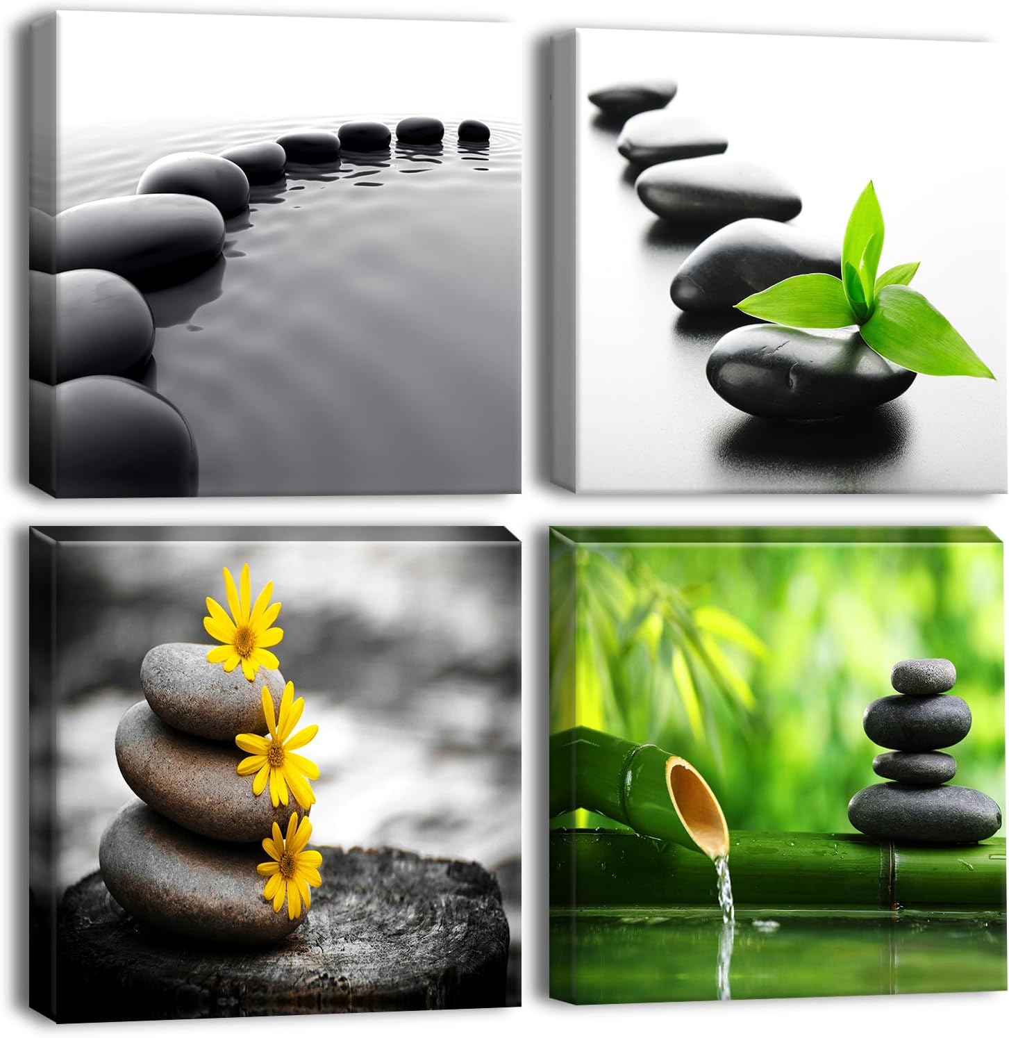 Framed Modern Beige Wall Art — 12" — Japanese-style Black Stone and Zen Culture
