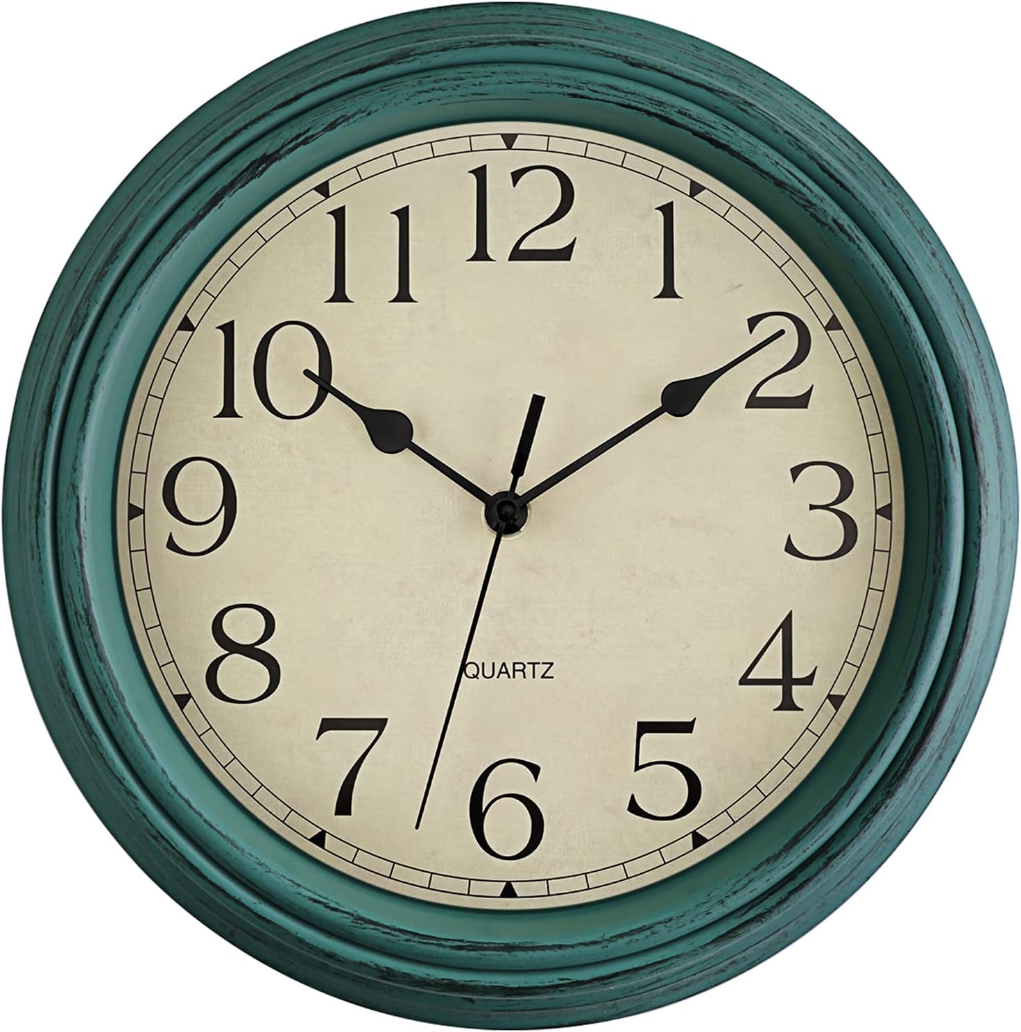 Battery Operated Mid-Century Black Wall Clock — 12" — Turquoise Retro