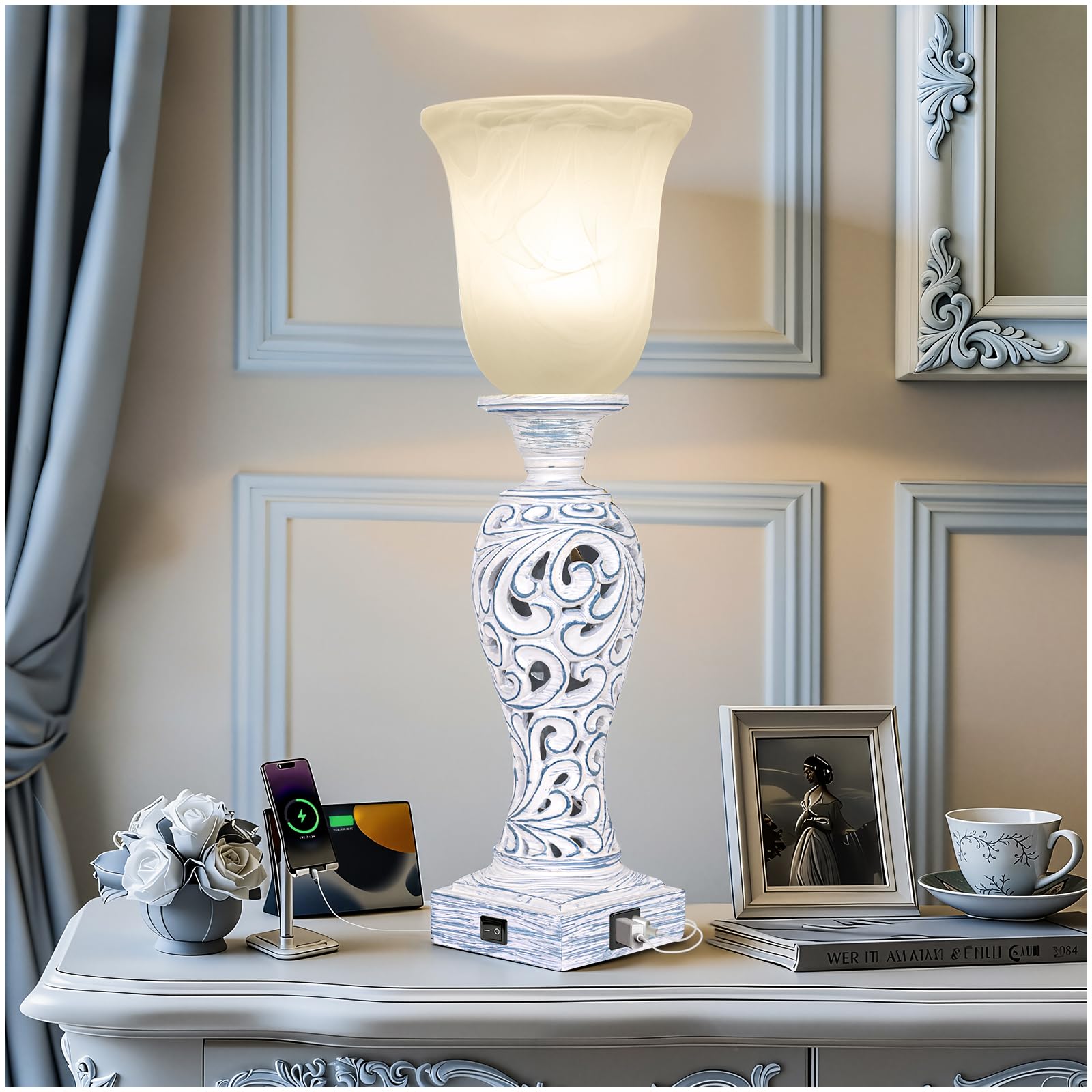 Dimmable Farmhouse Beige Bedside Lamp — 20"