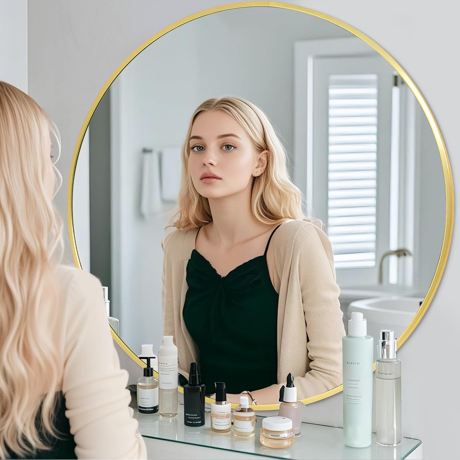 Luxe Black Round Mirror — 24" - View 5