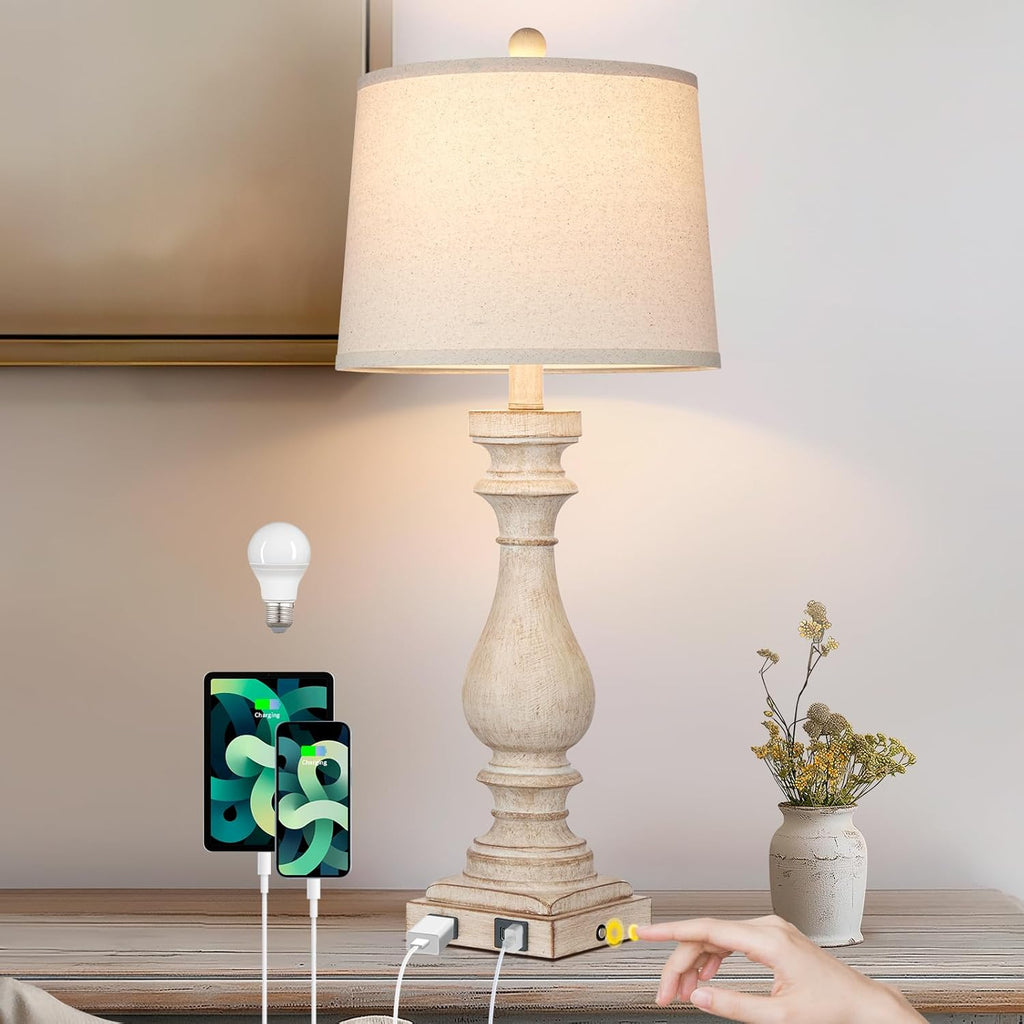 Dimmable Mid-Century Beige Nightstand Lamp — 27.5" — 1Pack Beige