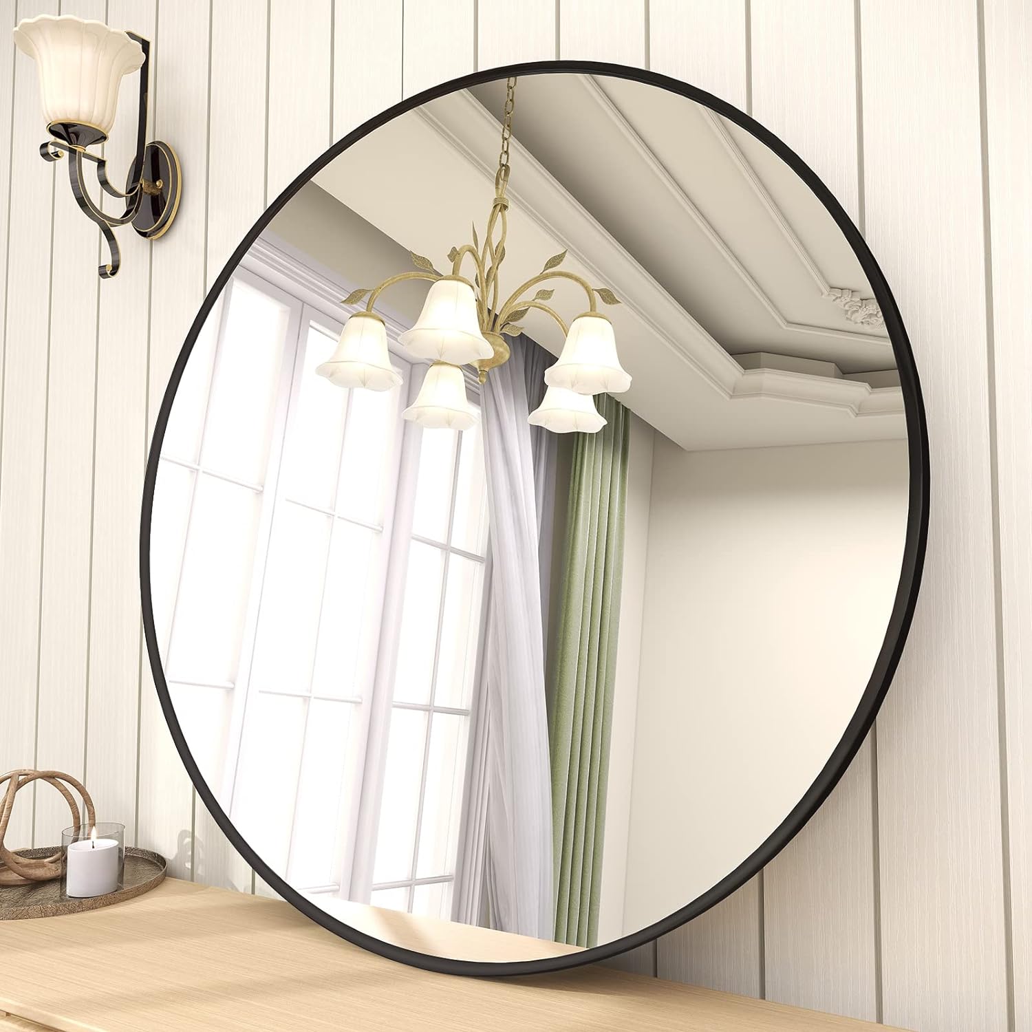 Luxe Black Round Mirror — 24" — Black