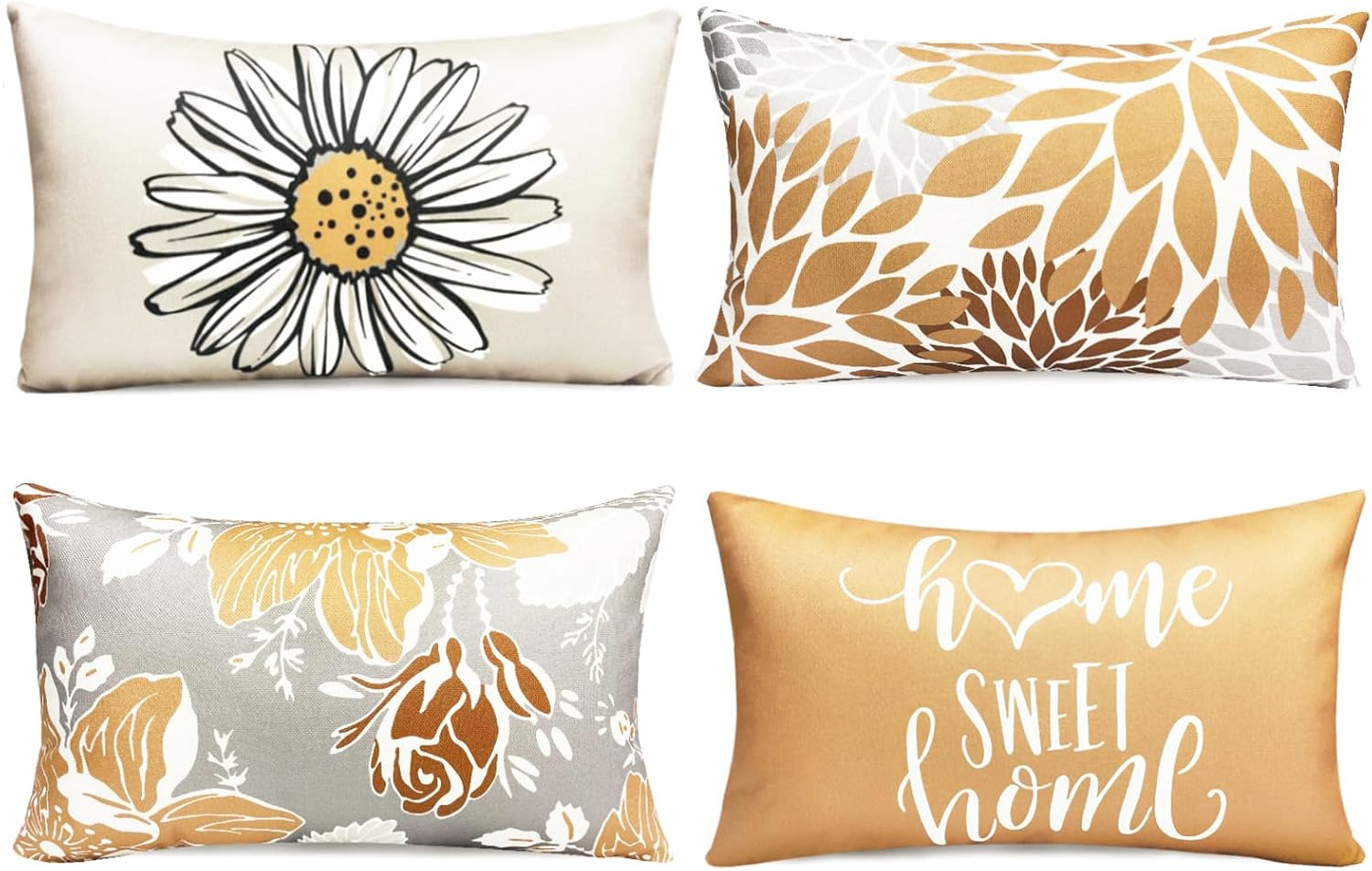 Linen Boho Beige Throw Pillow Cover — 18" — Coffee-floral