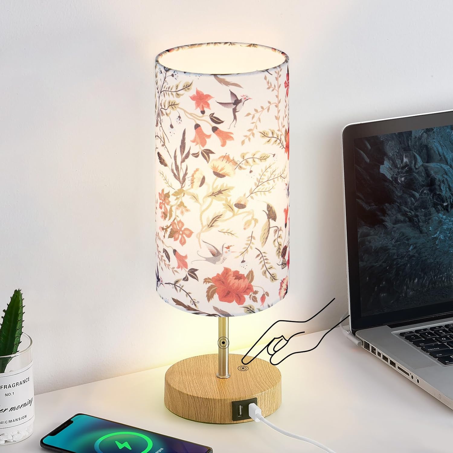 Dimmable Grey Nightstand Lamp — Flower-1