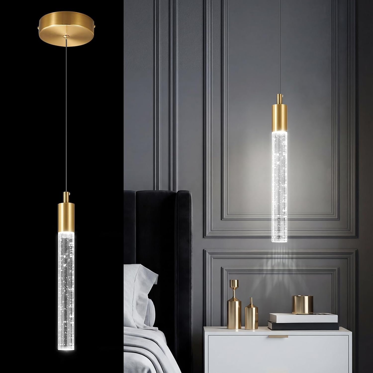 Dimmable Luxe Black Pendant Light — 2-Light — Gold