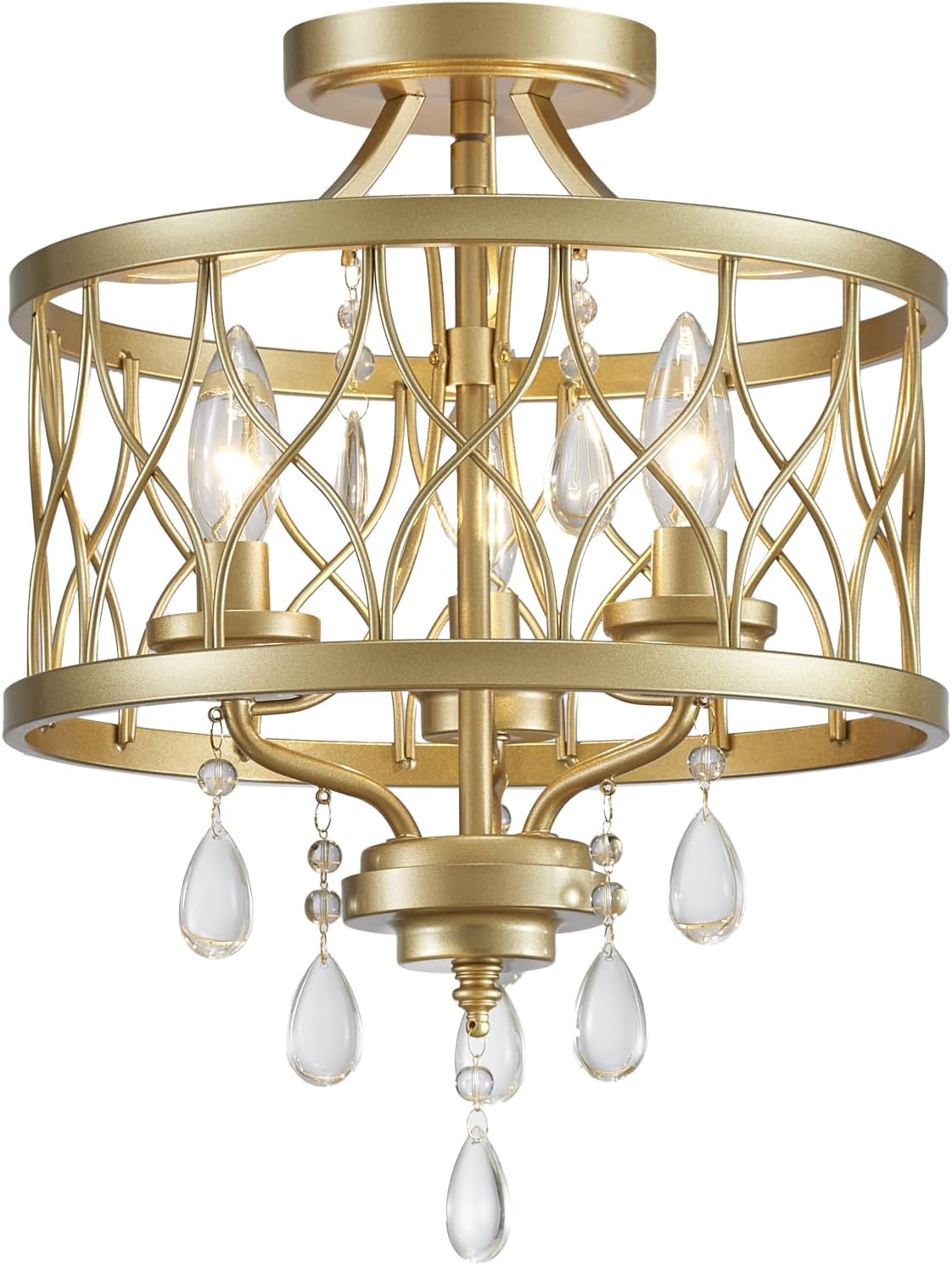 Round Farmhouse Gold Chandelier — 3-Light — Gold, 3 Light