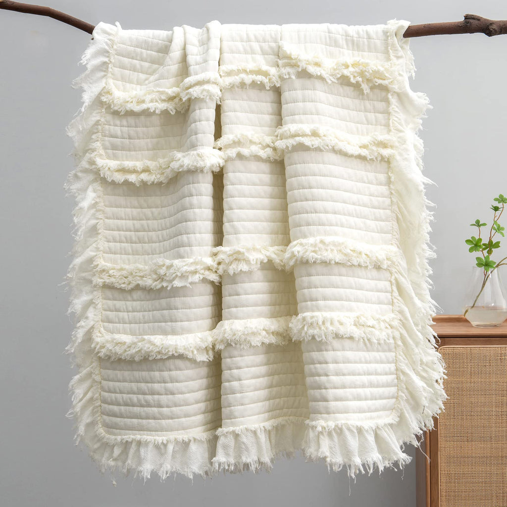 Fringed Boho Beige Throw Pillow — 50"