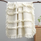 Fringed Boho Beige Throw Pillow — 50"
