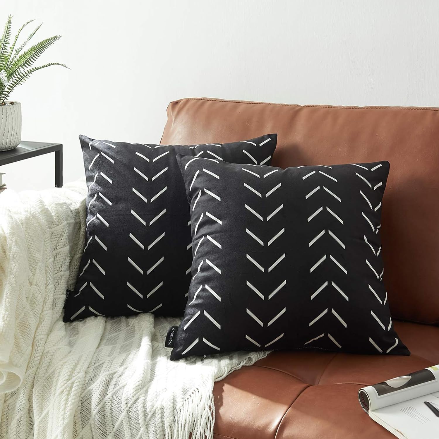 Boho Black Throw Pillow Cover — 18" — Black